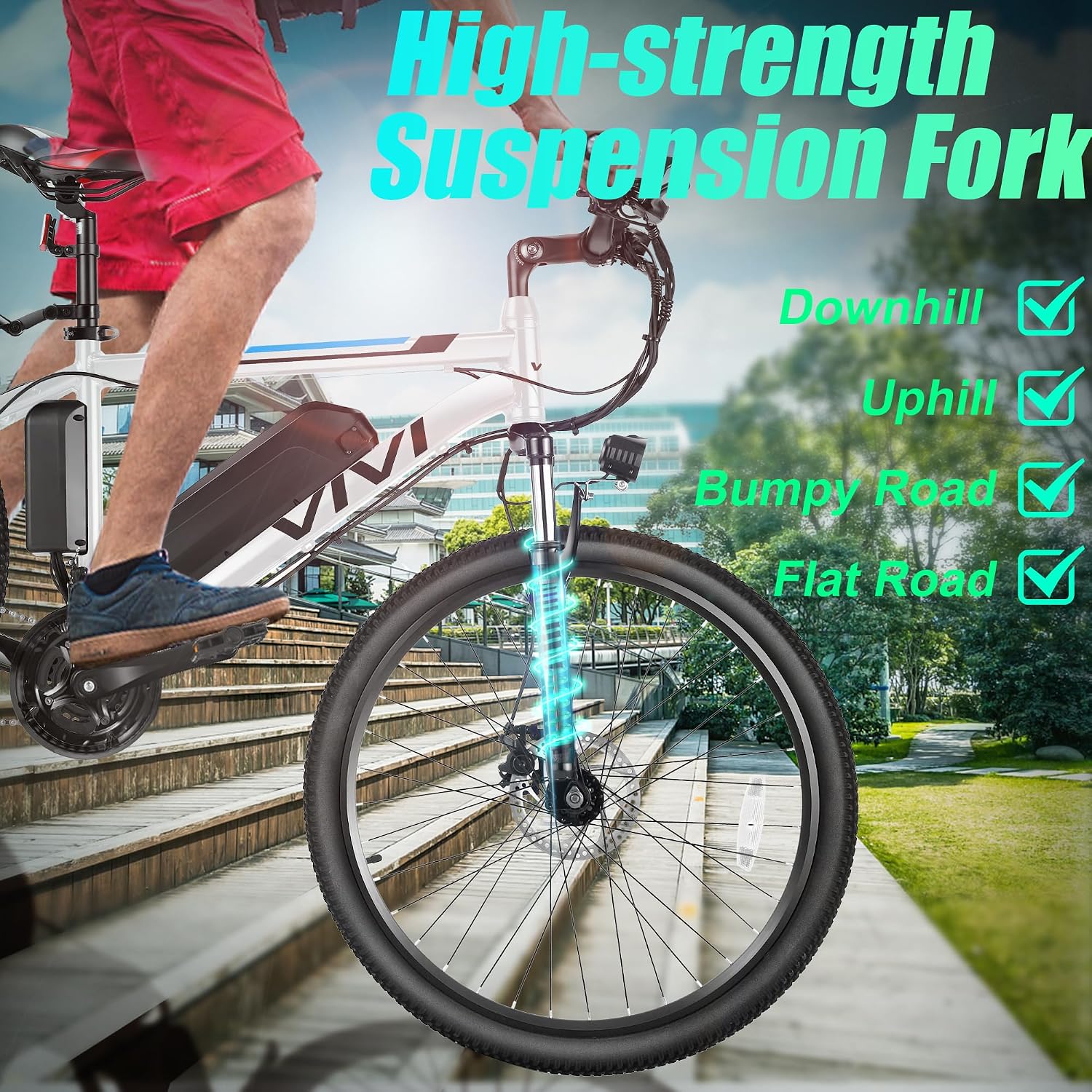 26" Electric Mountain Bike for Adults with 749W Peak Motor, 21-Speed Gear System, Up to 20 MPH, 50 Miles Pedal-Assist Range & UL 2849 Certified
