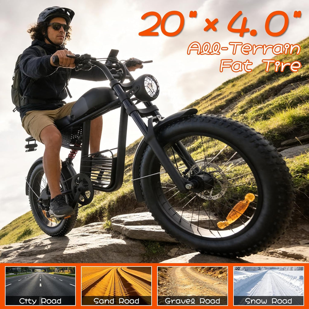 20" × 4.0" Fat Tire Electric Bike for Adults, 1500W/3000W Peak Dual Motor, Up to 35 MPH, 50–60 Mile Range, 7-Speed All-Terrain E-Bike