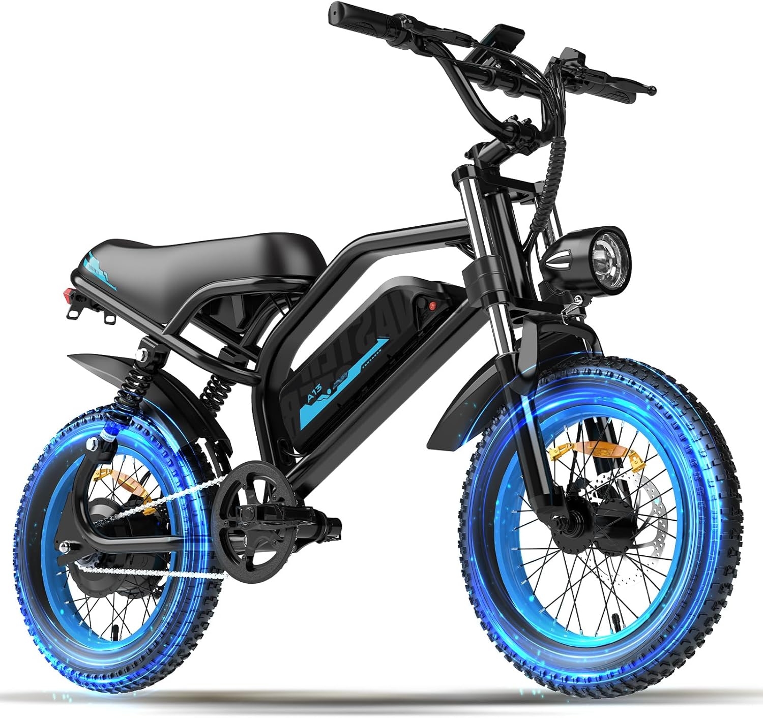 16" Fat Tire Electric Bike for Teens & Adults, 500W E-Bike with Up to 22 MPH Speed, 45 Miles Range, Removable Power Pack, Compact Electric Mountain Bicycle