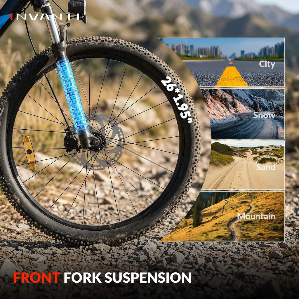 26" Electric Mountain Bike for Adults, 750W Peak Motor, Up to 20 MPH, 7-Speed Commuter E-Bike with Front Suspension & LCD Display