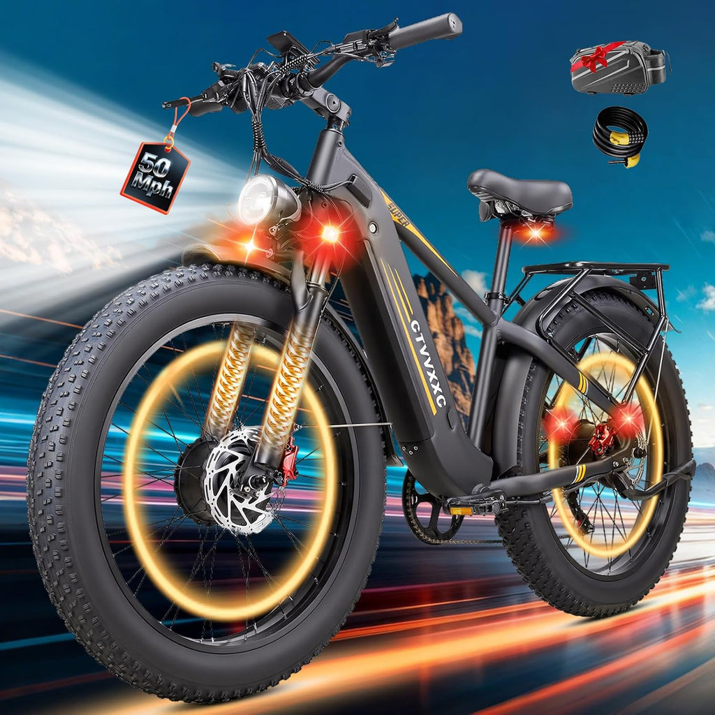 26" Dual Motor Electric Bike for Adults, 8000W Peak Motor, Up to 50 MPH, Up to 100 Mile Range, Full Suspension All-Terrain E-Bike
