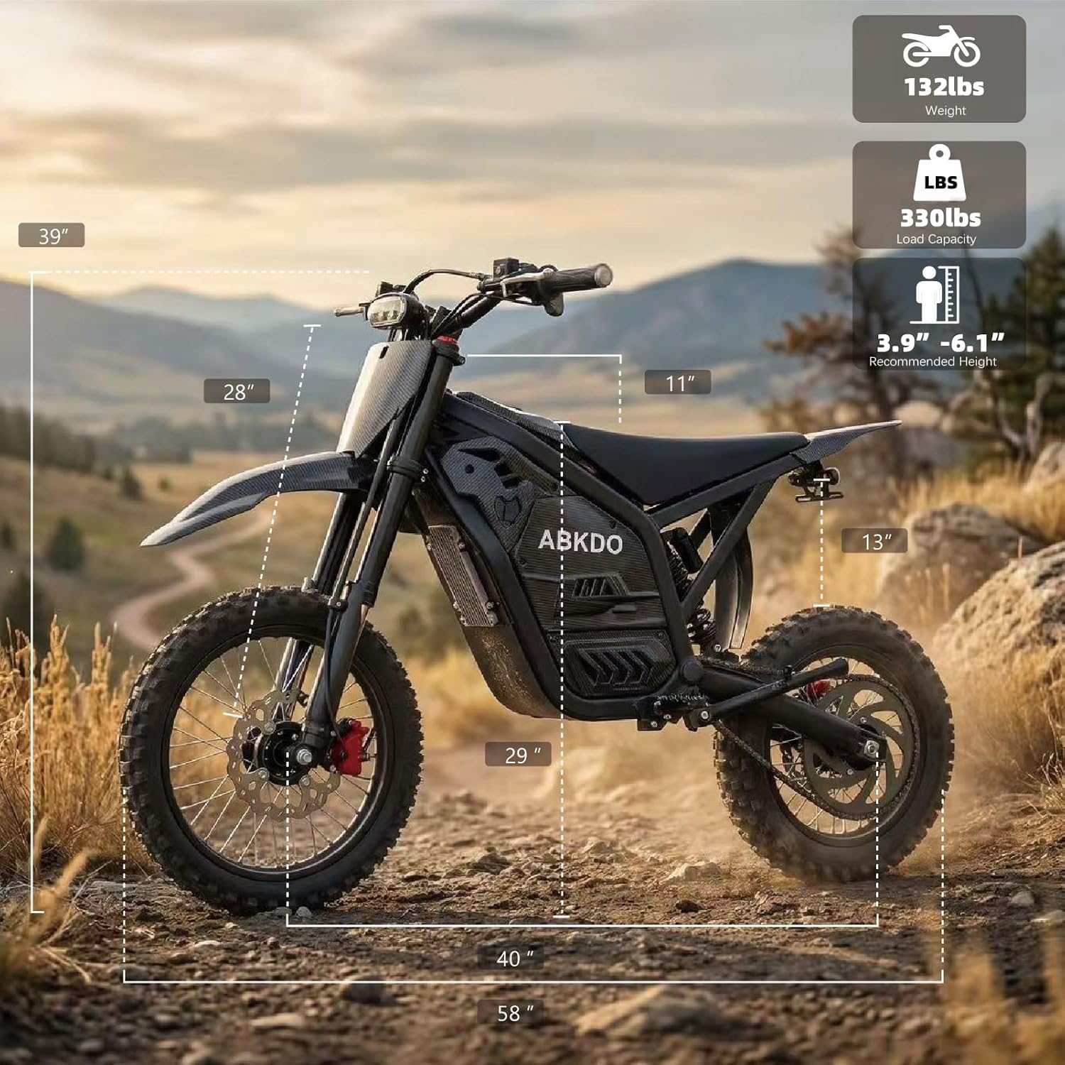 Electric Dirt Bike for Teens & Adults with Peak 4000W Motor, Up to 45 MPH, Long-Range Off-Road E-Bike with Fat Tires, Reverse Function, Phone Holder & Disc Lock