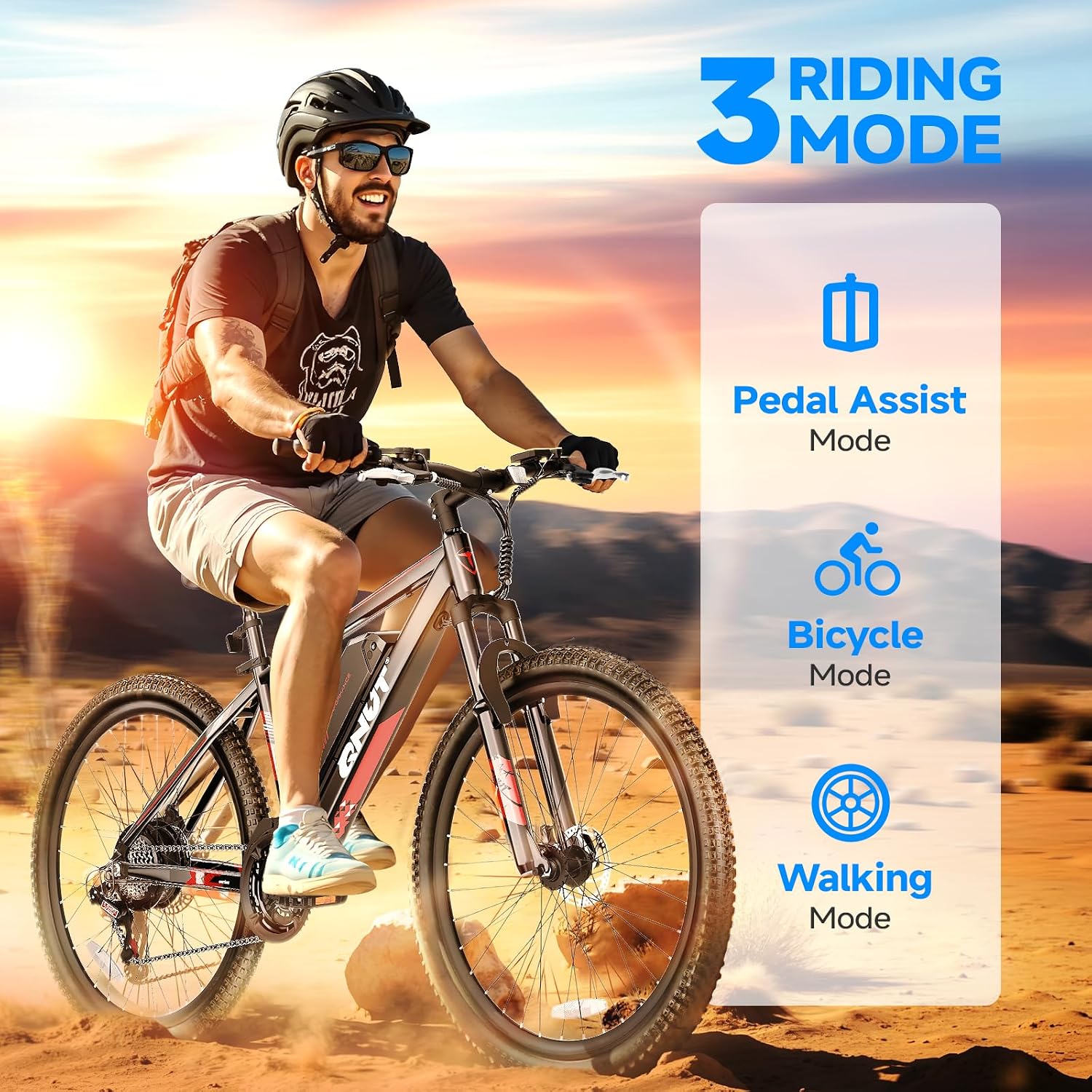 26" Electric Mountain Bike for Adults, 750W Peak Motor, Up to 20 MPH, Up to 40 Mile Range, 21-Speed Commuter E-Bike with Front Suspension