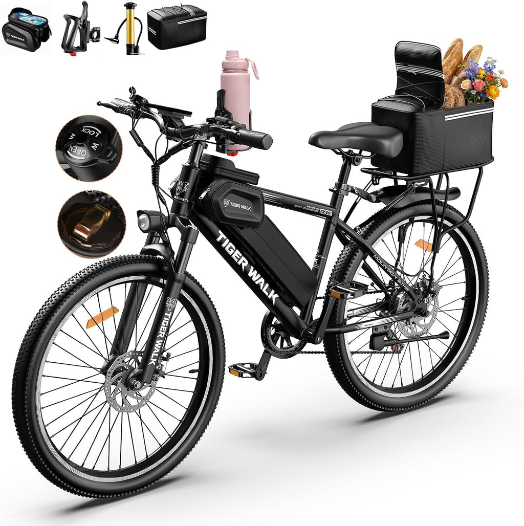 26" Electric Mountain Bike for Adults with 1000W Peak Motor, Lockable Suspension Fork, 7-Speed Gear System, Up to 24.7 MPH & 45 Miles Range
