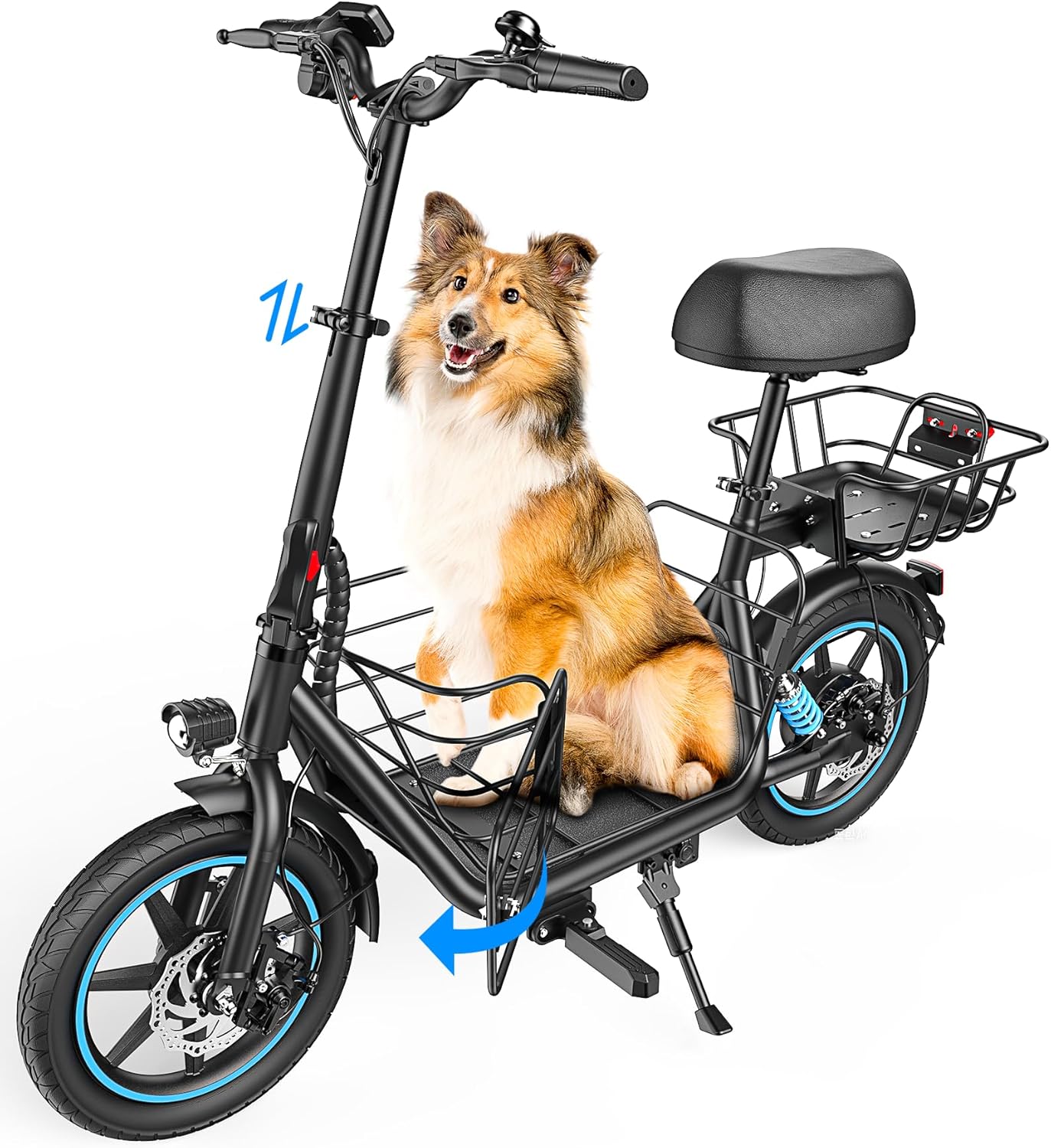 Electric Scooter with Seat for Adults, 650W Motor, Up to 18.6 MPH, 30 Mile Range, Foldable Scooter with Pet Basket & 14" Pneumatic Tires