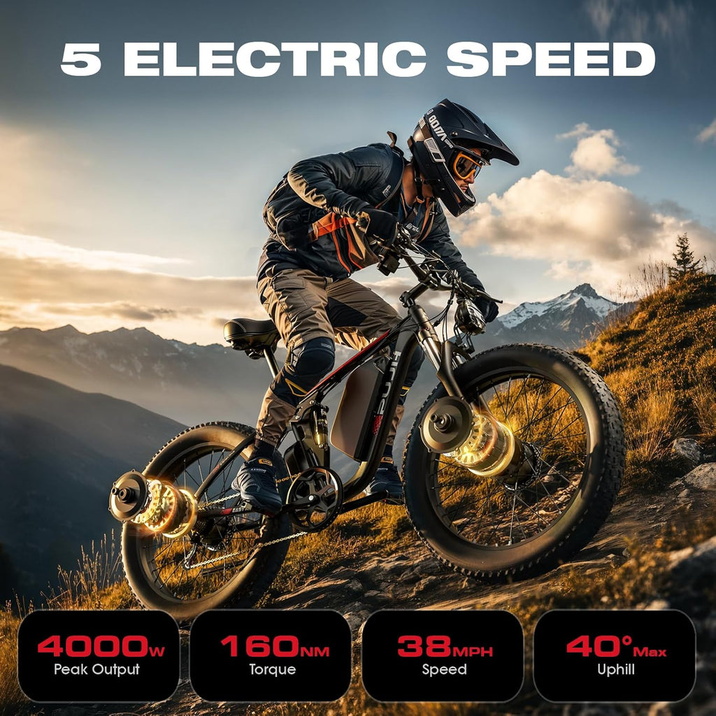 24" Fat Tire Electric Mountain Bike for Adults – Dual Motor All-Terrain E-Bike with Full Suspension & Hydraulic Brakes