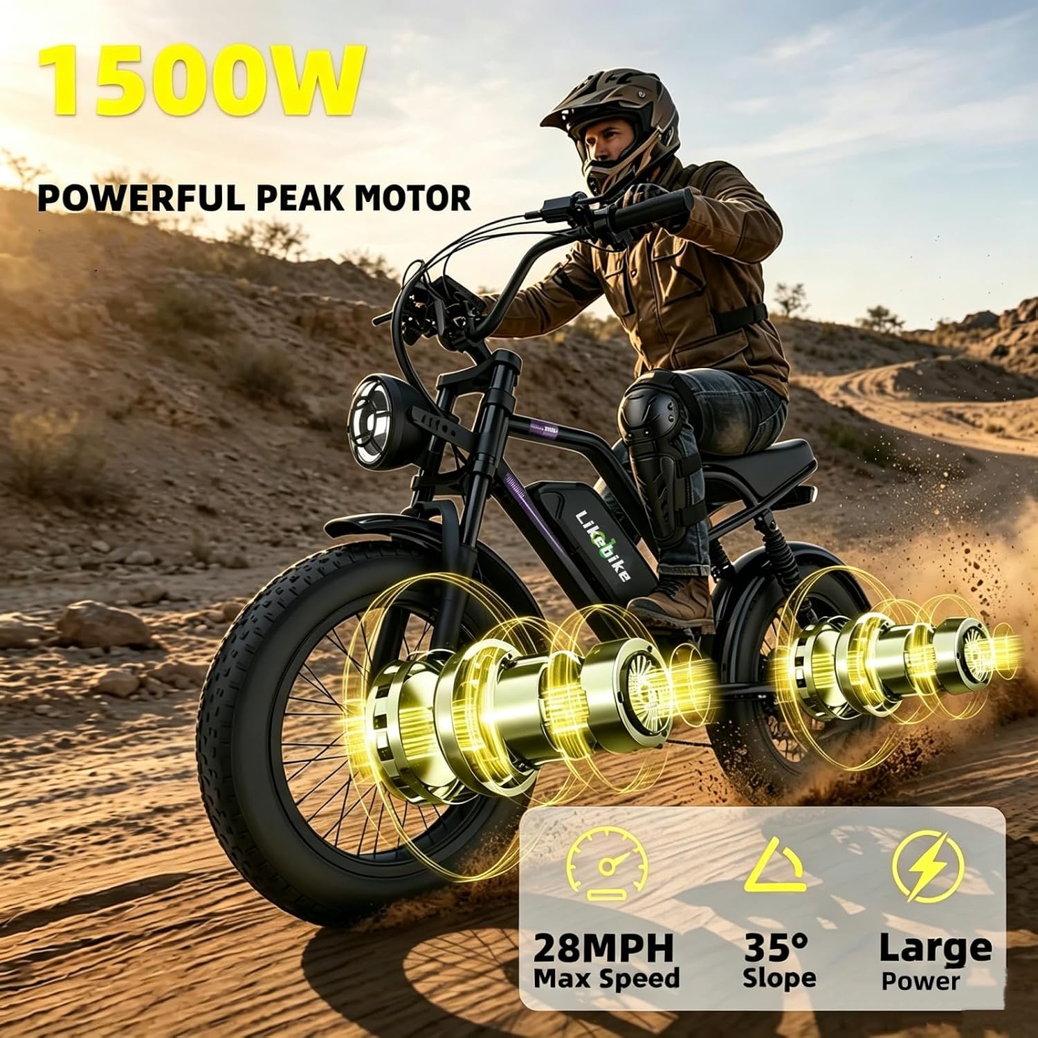 20" Fat Tire Electric Bike for Adults, 1500W–3000W Peak Motor, Up to 28–40 MPH, Up to 100 Mile Range, 7-Speed Full Suspension All-Terrain E-Bike