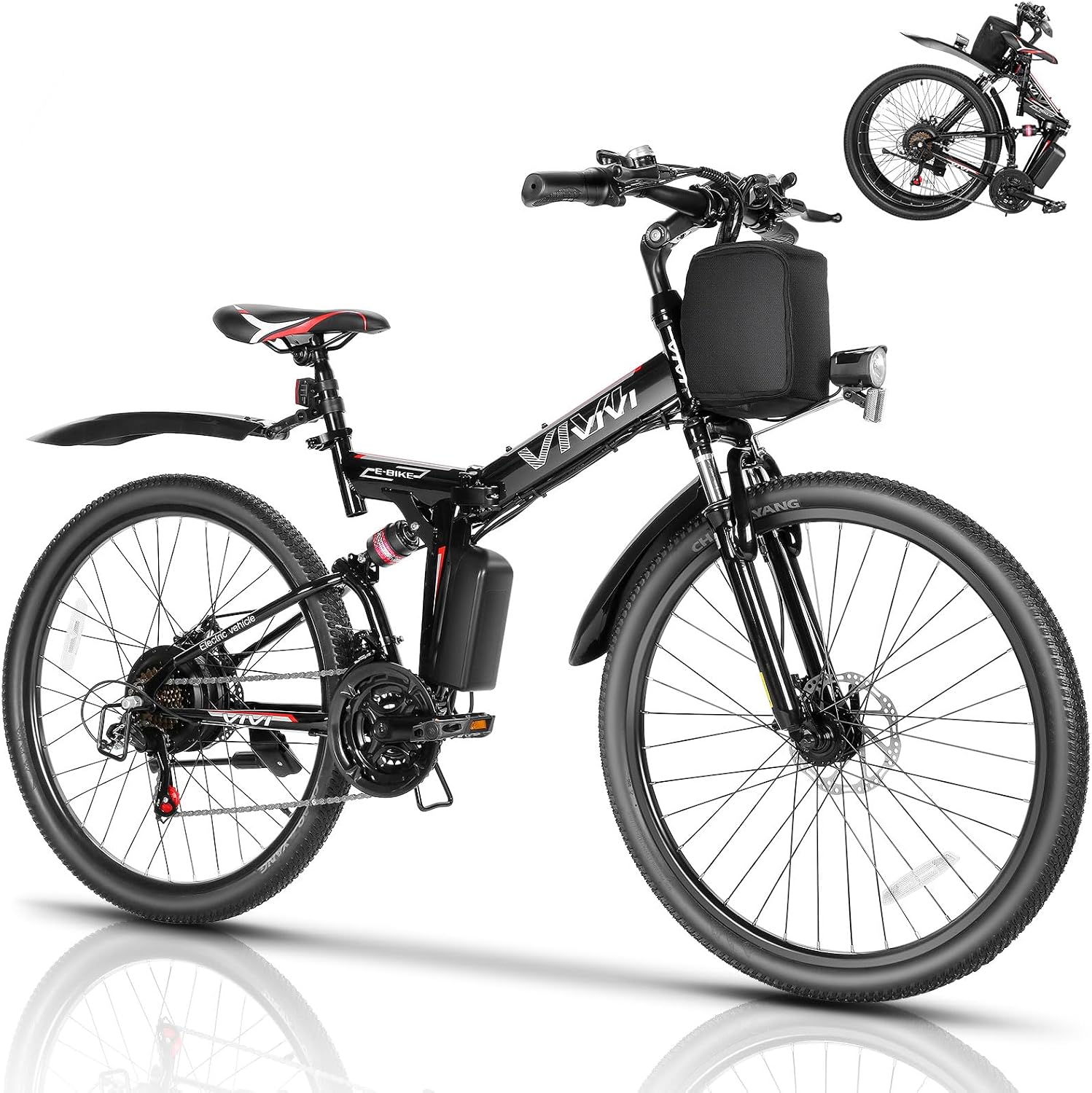 26" Folding Electric Mountain Bike for Adults, 500W Motor, Up to 50 Mile Range, 21-Speed Commuter E-Bike