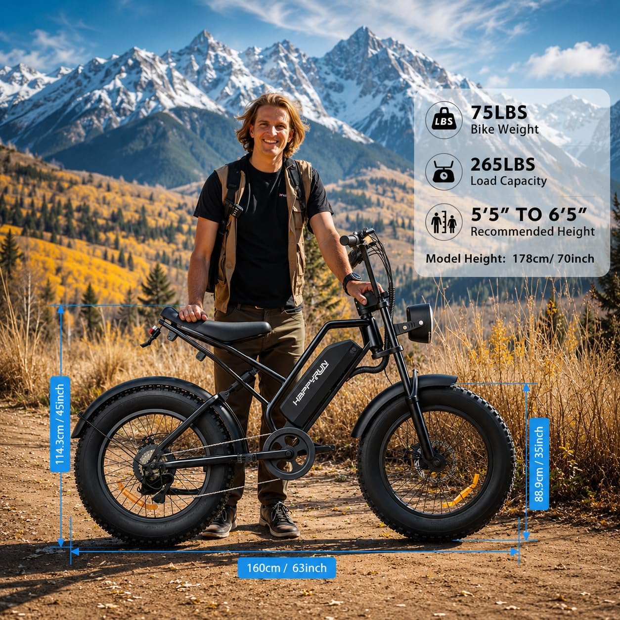 20" Fat Tire Electric Bike for Adults, 1500W Motor, Up to 68+ Mile Range, All-Terrain Electric Mountain E-Bike
