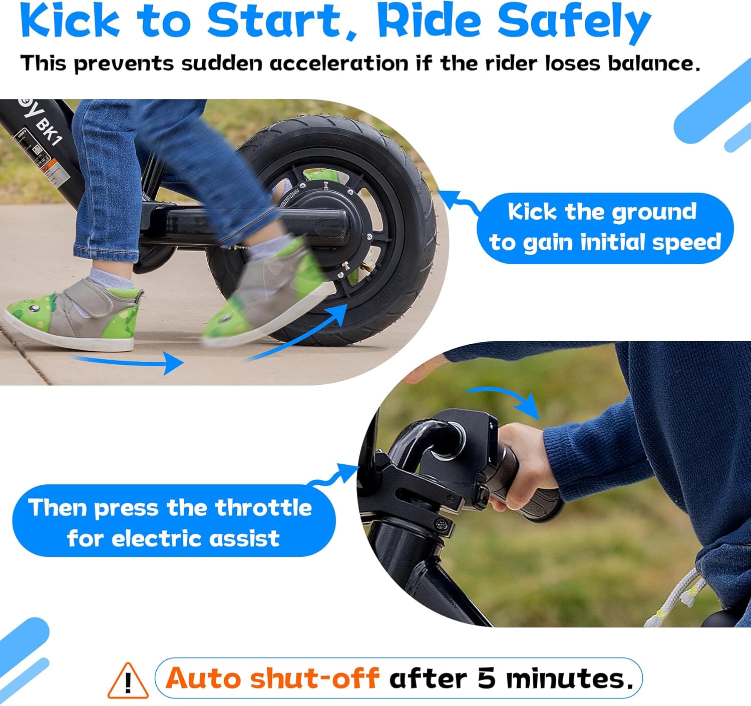 Kids Electric Balance Bike with 12" Tires, Up to 9 MPH, Adjustable Seat, Up to 4.9 Mile Range, Ride-On Bike for Ages 3–5