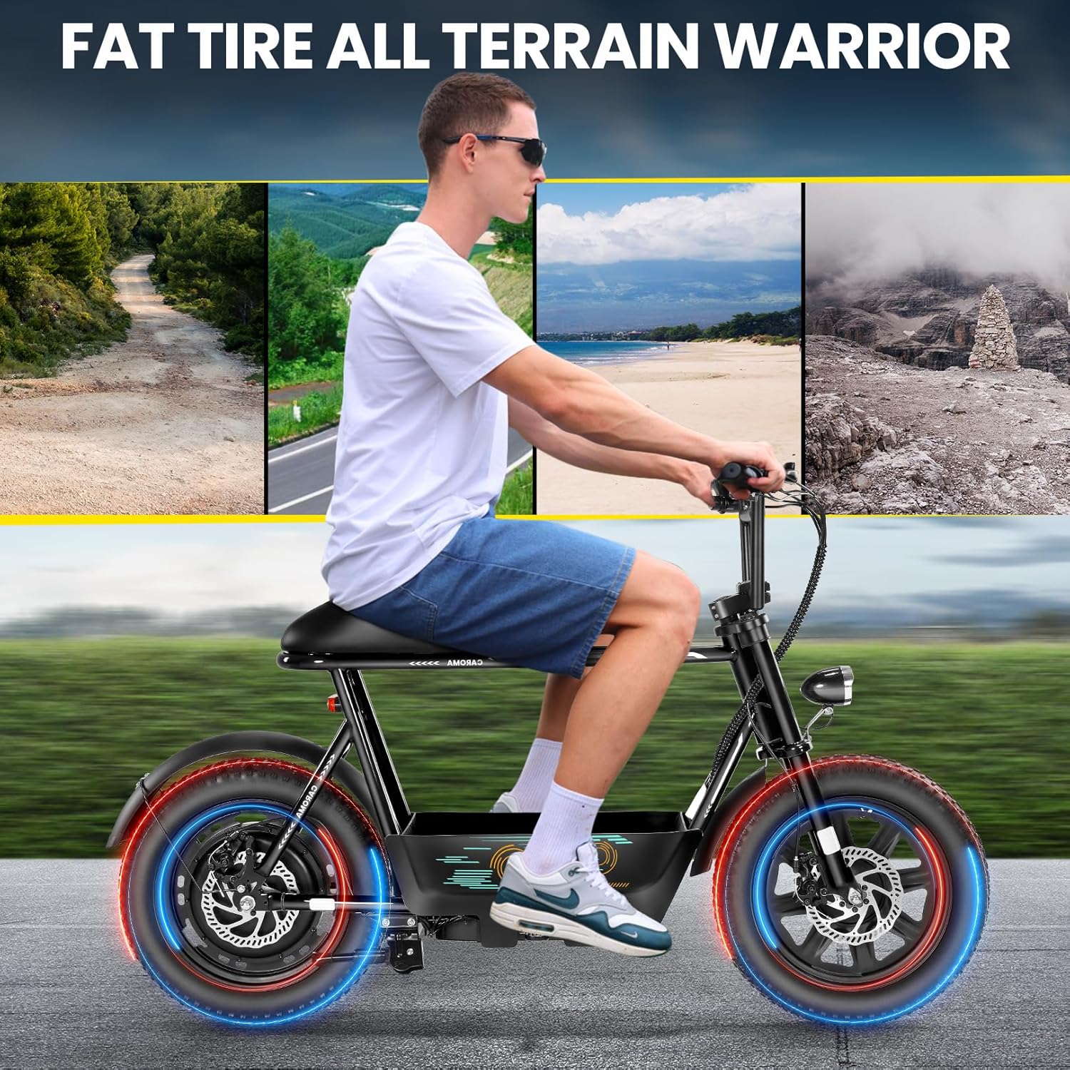 Electric Scooter with Seat for Adults, Peak 1200W Motor, Up to 20 MPH, 16" Fat Tire All-Terrain Scooter with Storage Basket & 30 Miles Range