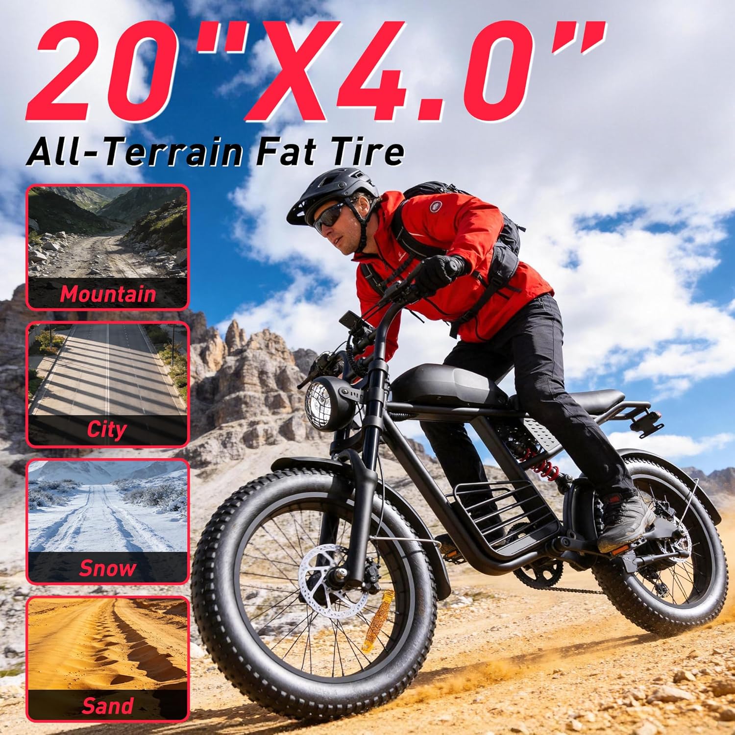 20" Fat Tire Electric Mountain Bike for Adults, 3000W/1500W/1000W Peak Motor, Up to 37 MPH, 40–80 Mile Range, All-Terrain E-Bike, UL 2849 Certified
