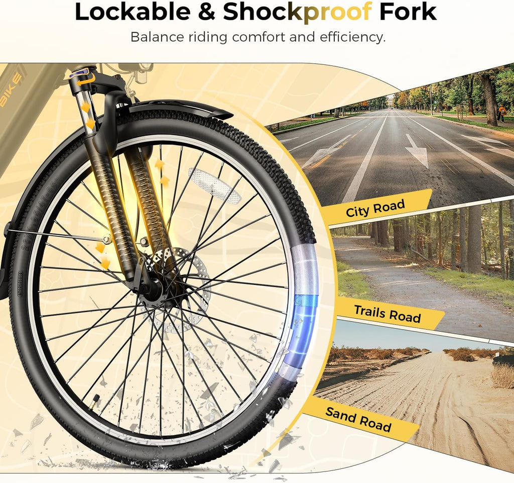 26" Electric Commuter Bike for Adults, Peak 1200W Motor, Up to 50 Miles Range, 7-Speed City E-Bike