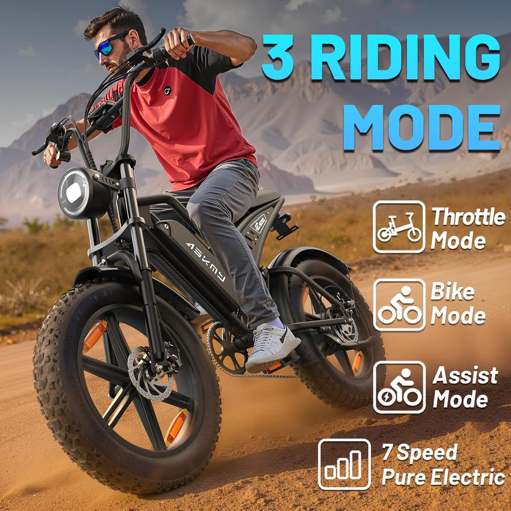 20" Fat Tire Electric Mountain Bike for Adults, Peak 1500W Motor, All-Terrain E-Bike with Up to 60 Miles Pedal-Assist Range