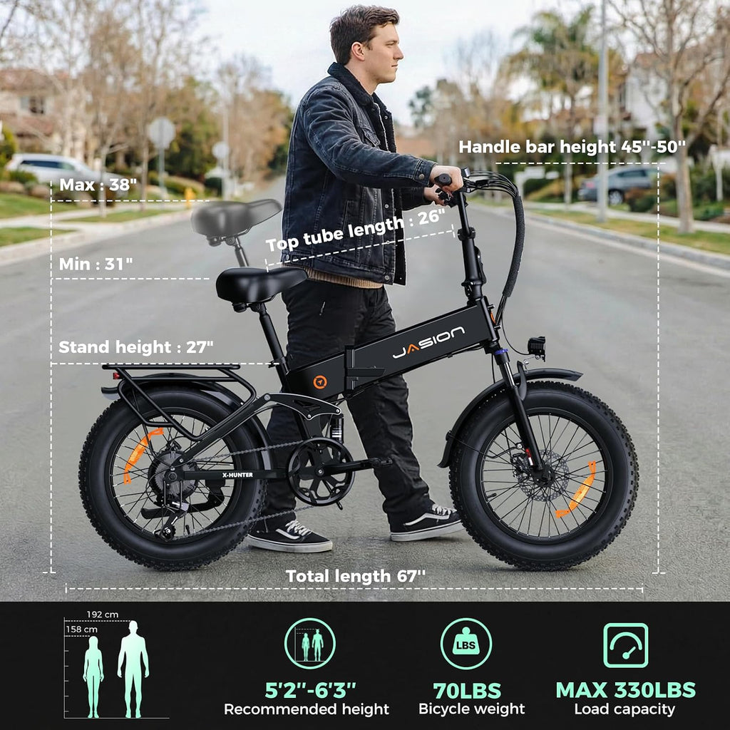 20" Foldable Electric Bike for Adults with Fat Tires, Peak Motor, Up to 30 MPH, Long-Range E-Bike for Commuting & Off-Road Riding