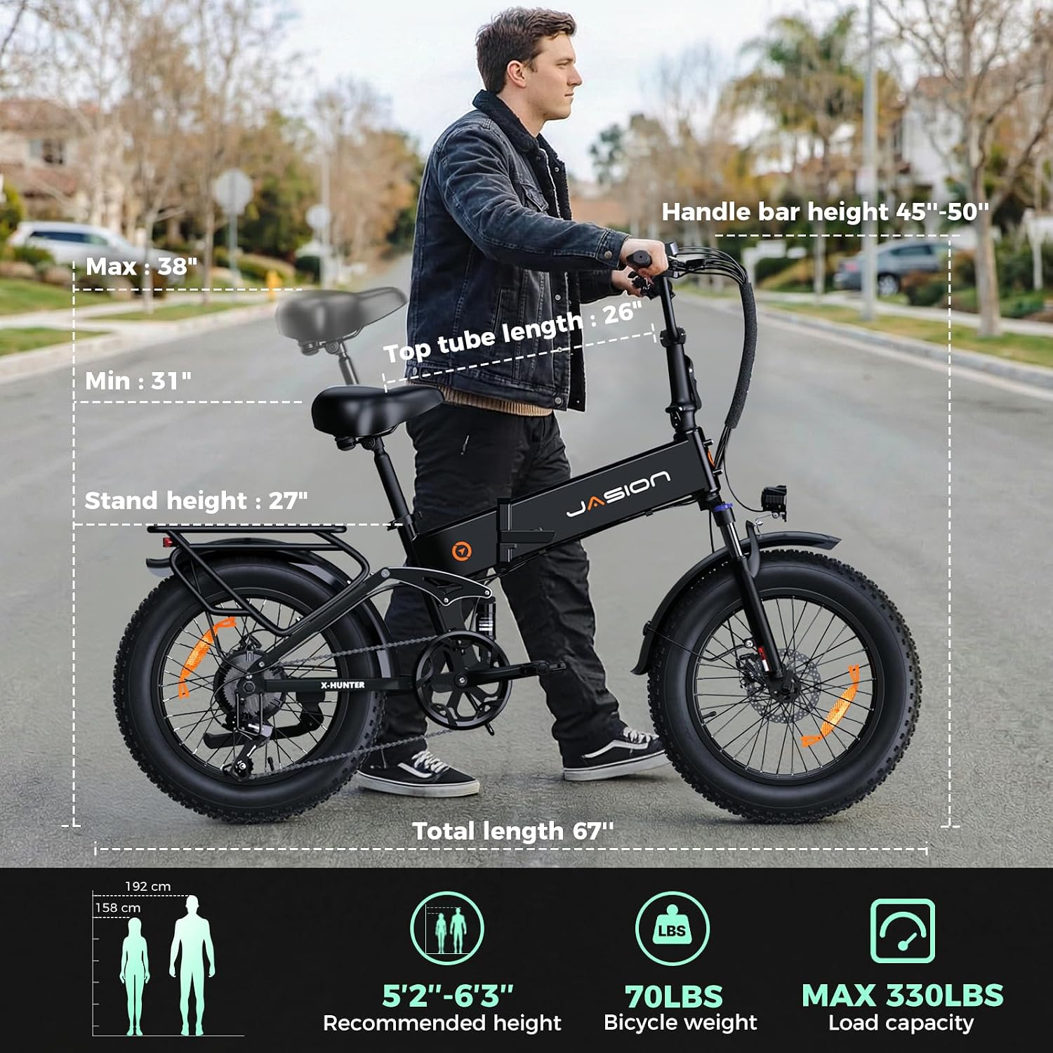 20" Foldable Electric Bike for Adults with Fat Tires, Peak Motor, Up to 30 MPH, Long-Range E-Bike for Commuting & Off-Road Riding
