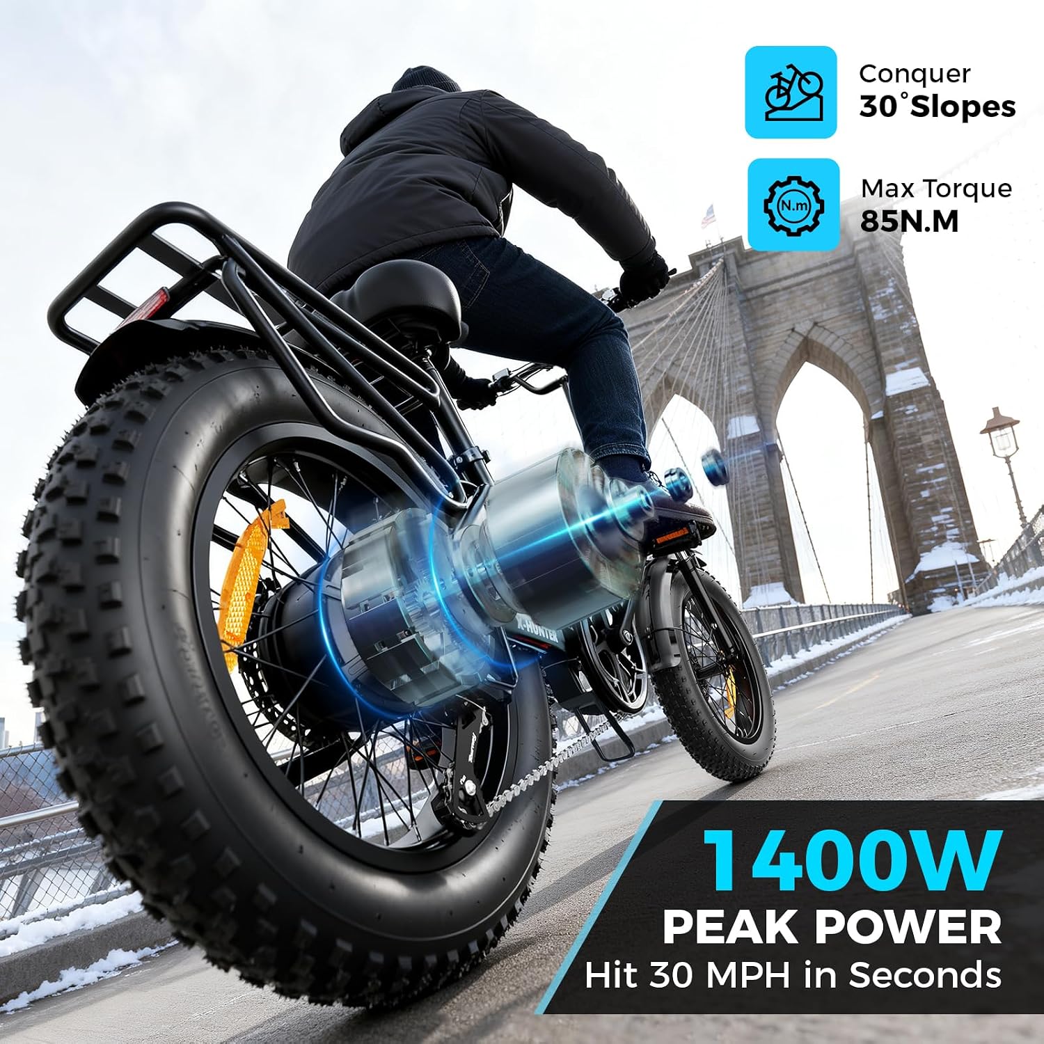 20" Foldable Electric Bike for Adults with Fat Tires, Peak Motor, Up to 30 MPH, Long-Range E-Bike for Commuting & Off-Road Riding