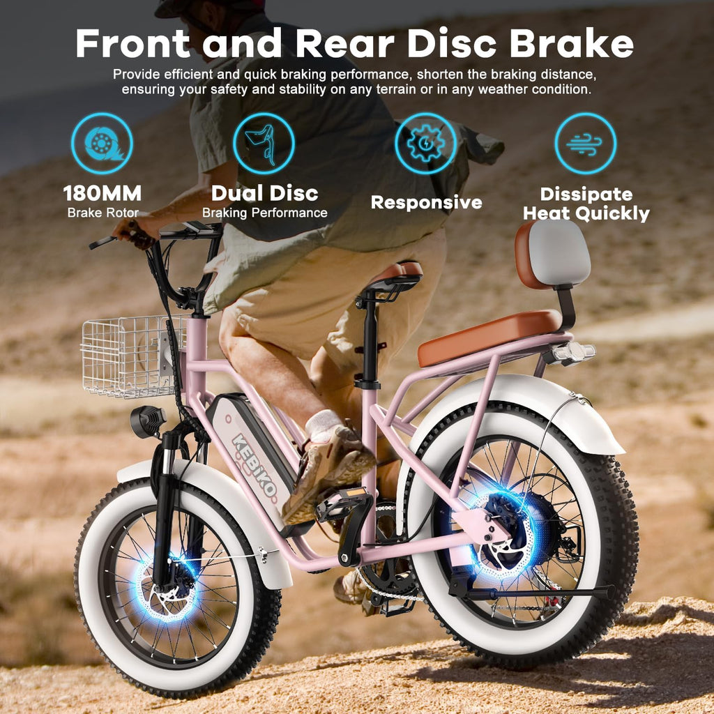 1450W Peak Electric Cargo Bike for Adults, 20" Fat Tire Step-Through E-Bike with Passenger Seat, Up to 80 Miles Range, 7-Speed All-Terrain Commuter Bicycle