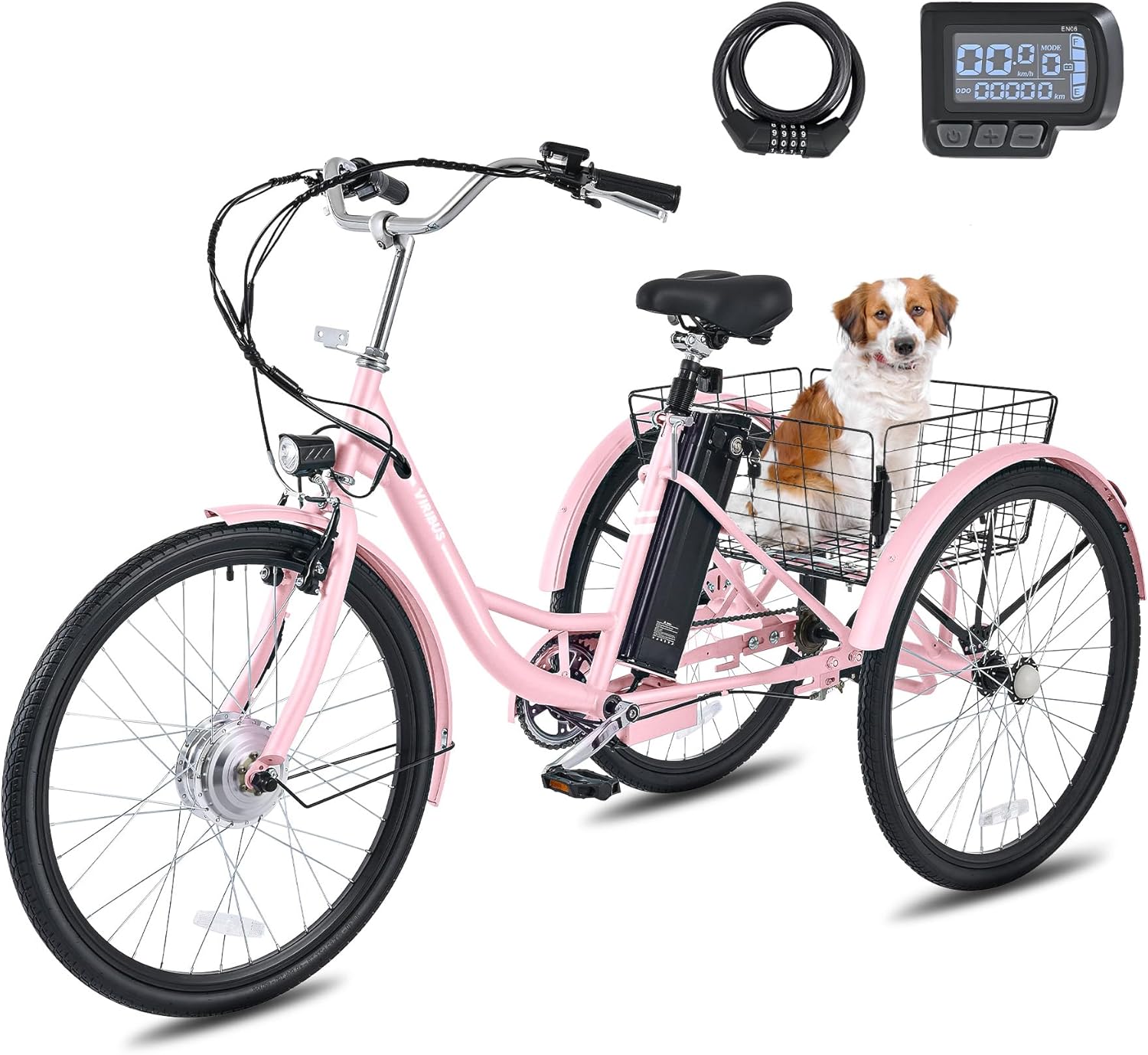 24"/26" Electric Tricycle for Adults, Peak 500W Motor, 3-Wheel Electric Bike with Up to 330 lb Capacity
