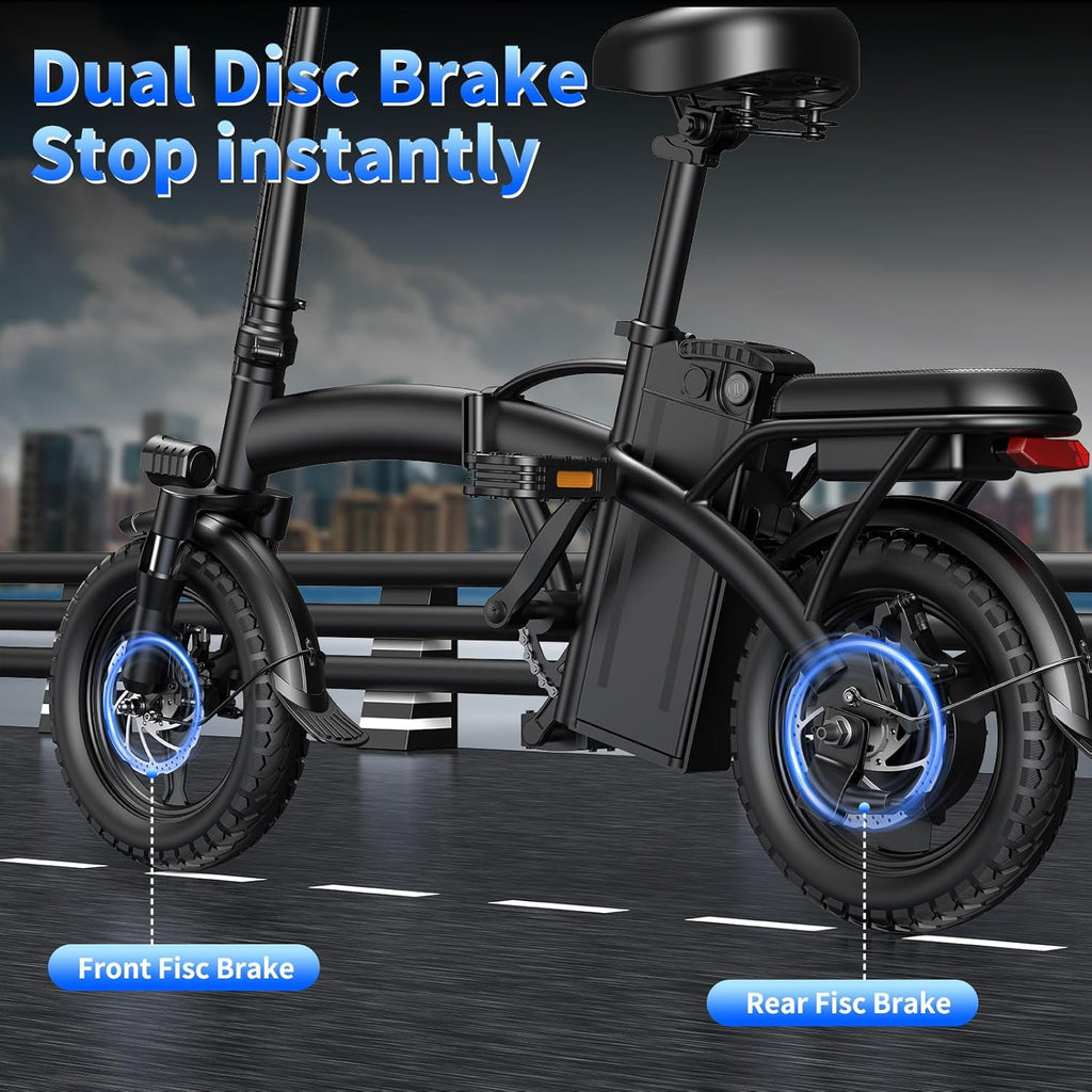 14" Foldable Electric Bike for Adults, 1000W Peak Motor, Up to 45 Mile Range, Compact Commuter E-Bike