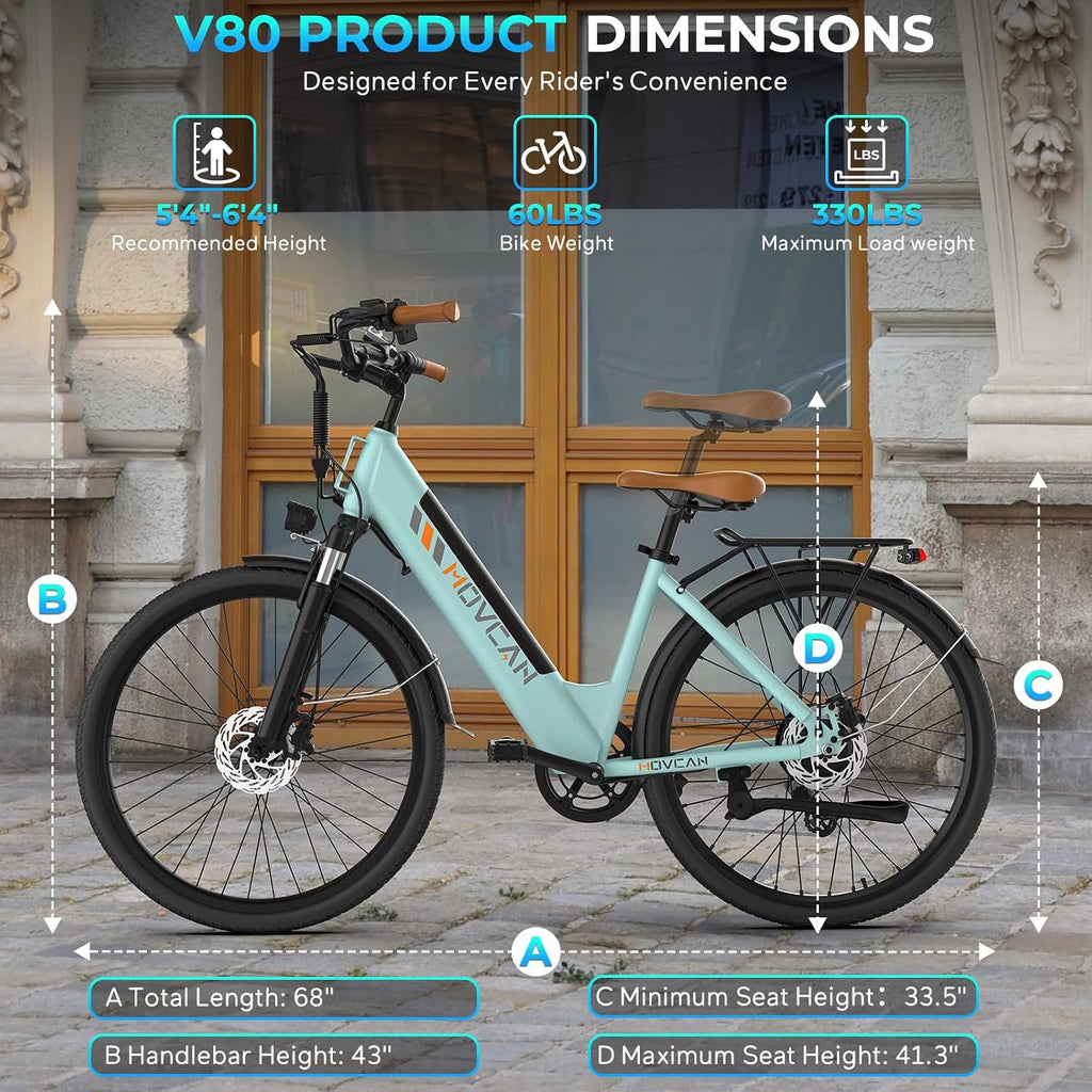 26" Electric City Cruiser Bike for Adults, Peak 1000W Motor, Up to 28 MPH, 7-Speed Commuter E-Bike with Up to 70 Miles Range