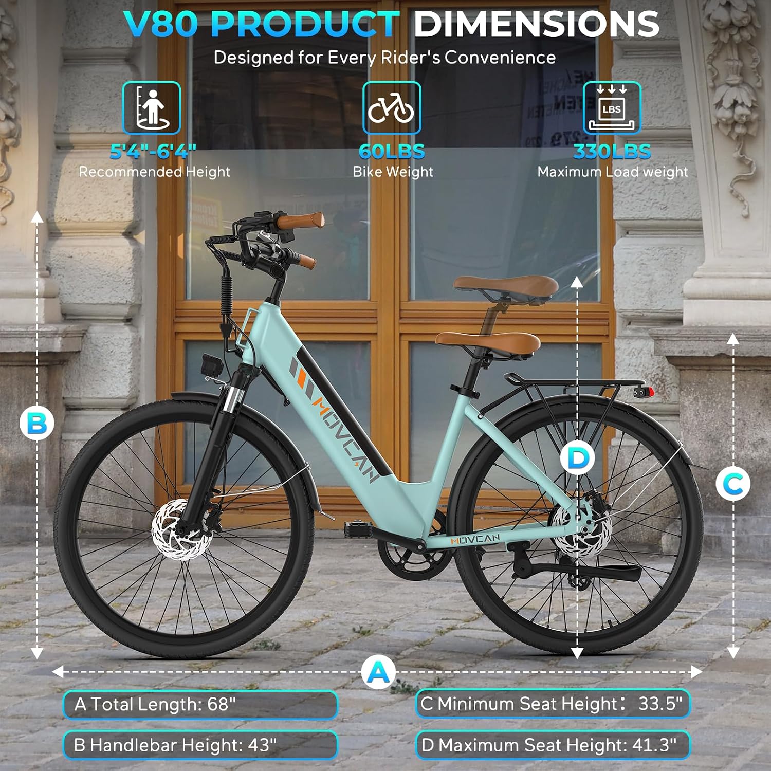 26" Electric City Cruiser Bike for Adults, 1000W Motor, Up to 28 MPH, Up to 70 Mile Range, 7-Speed Electric Mountain Bike for Commuting