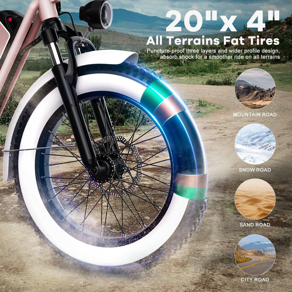 1450W Peak Electric Cargo Bike for Adults, 20" Fat Tire Step-Through E-Bike with Passenger Seat, Up to 80 Miles Range, 7-Speed All-Terrain Commuter Bicycle