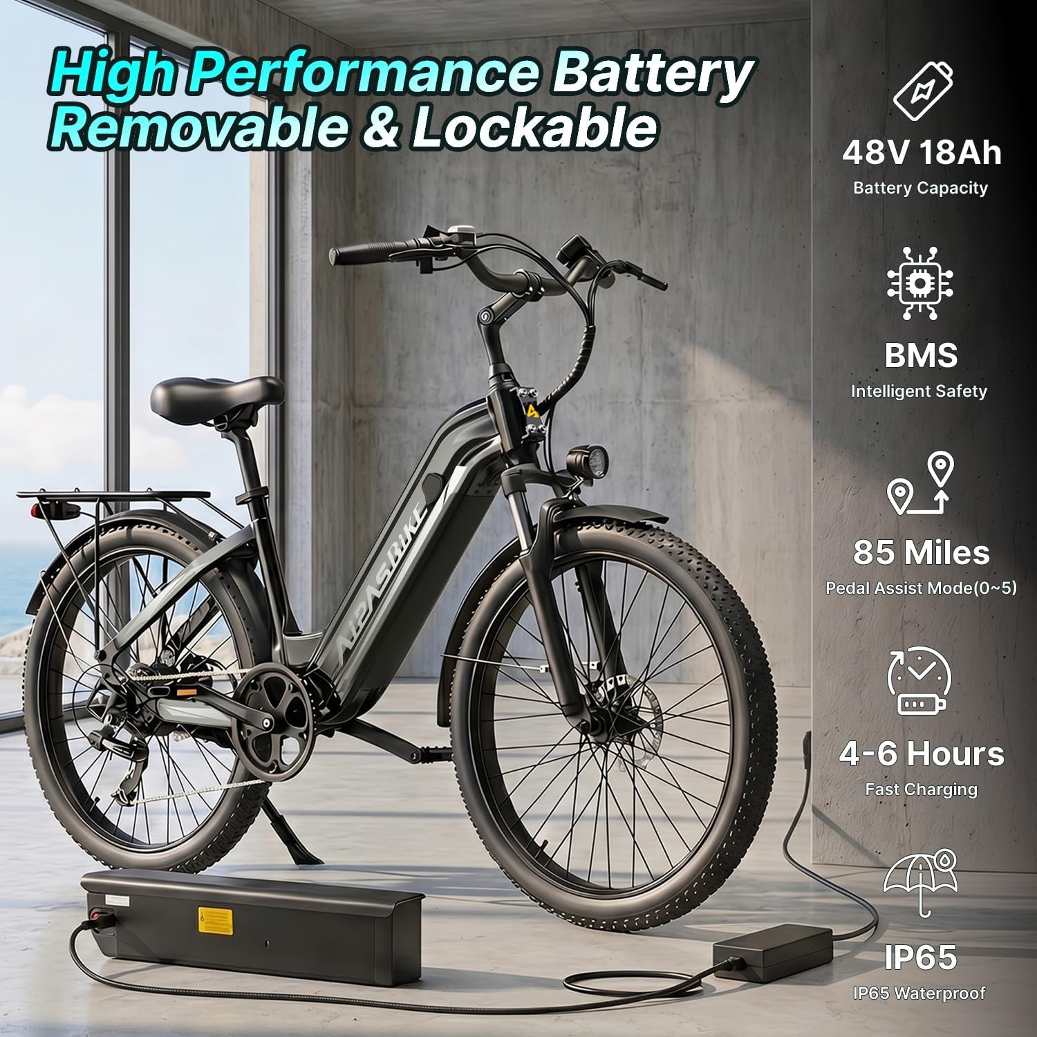 24" Electric Commuter Bike for Adults, 1100W Peak Motor, Up to 85 Mile Range, Adjustable Suspension, All-Terrain City E-Bike