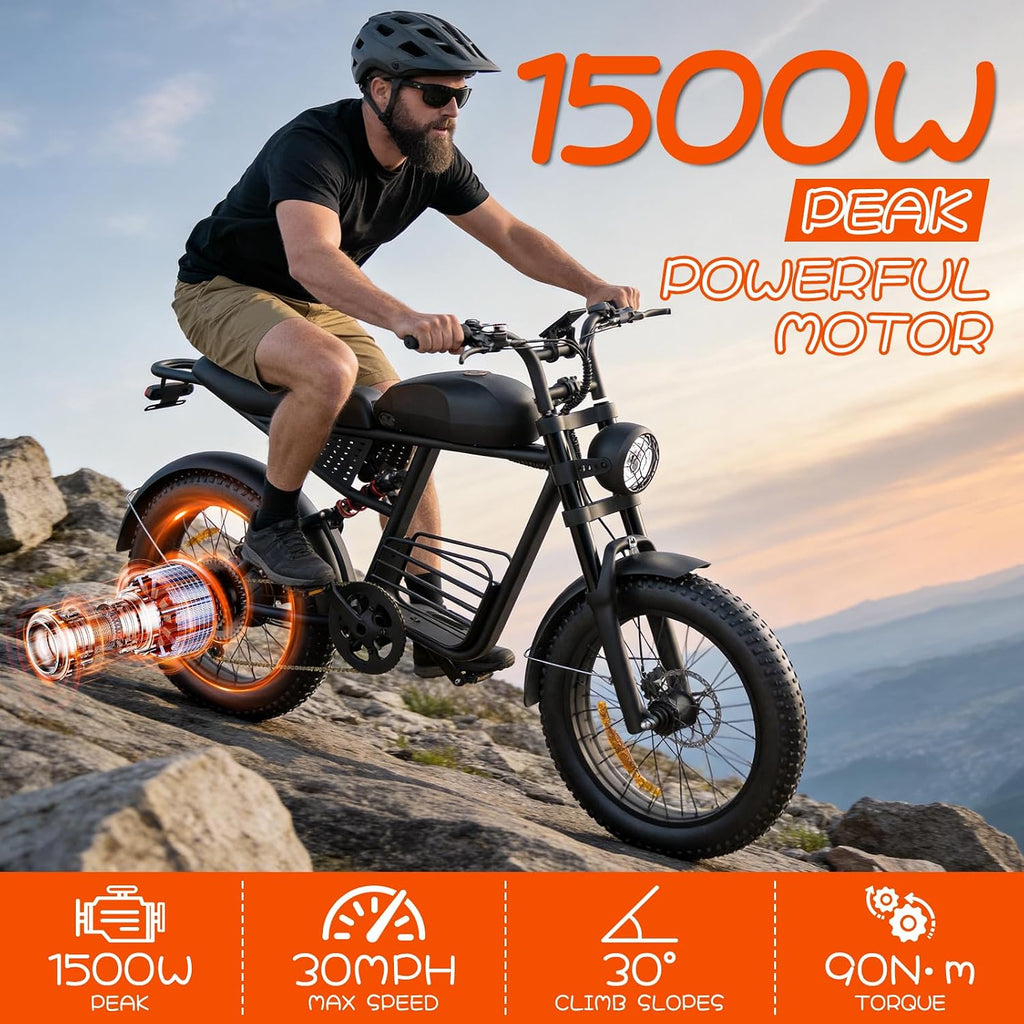 20" × 4.0" Fat Tire Electric Bike for Adults, 1500W/3000W Peak Dual Motor, Up to 35 MPH, 50–60 Mile Range, 7-Speed All-Terrain E-Bike