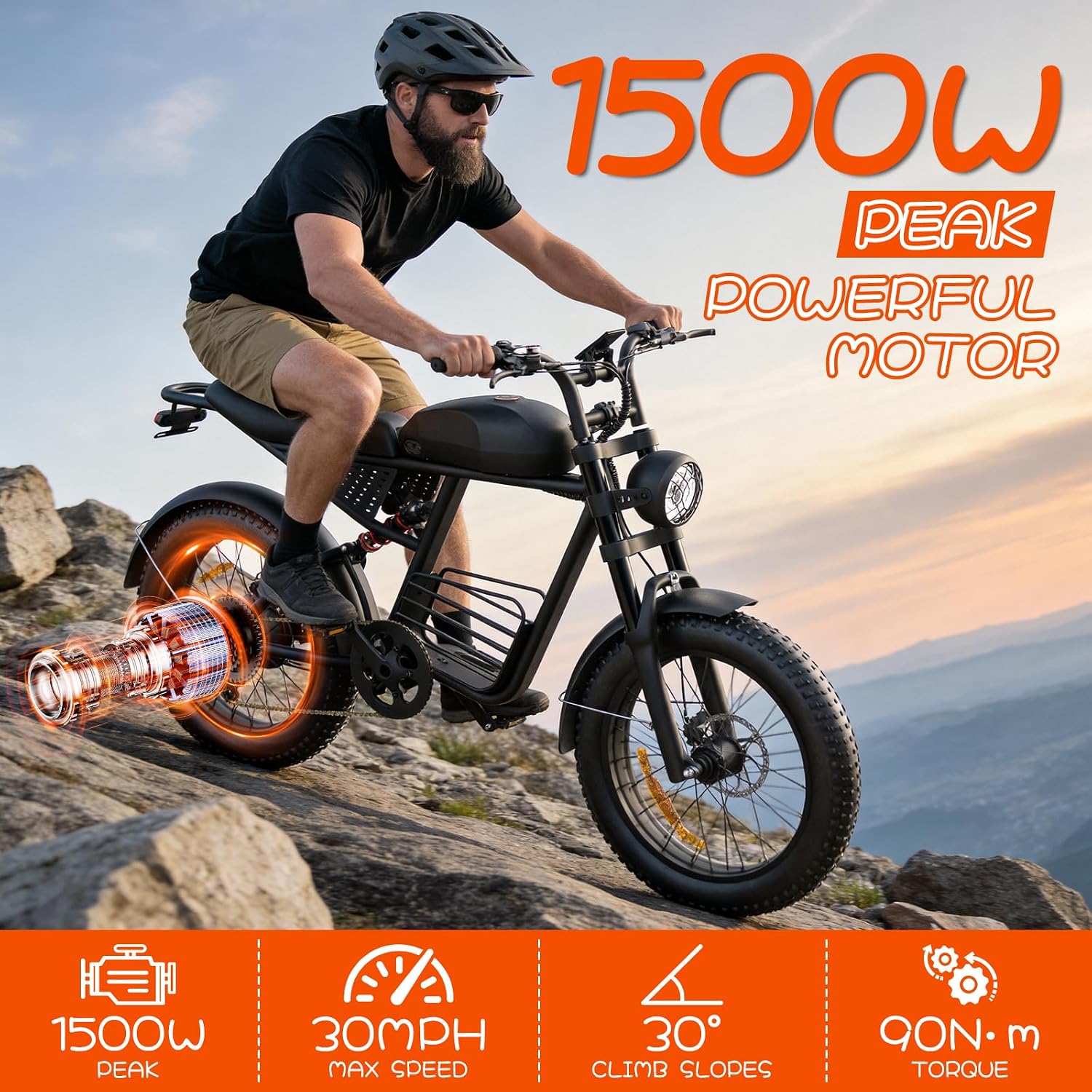 20" × 4.0" Fat Tire Electric Bike for Adults, 1500W/3000W Peak Dual Motor, Up to 35 MPH, 50–60 Mile Range, 7-Speed All-Terrain E-Bike