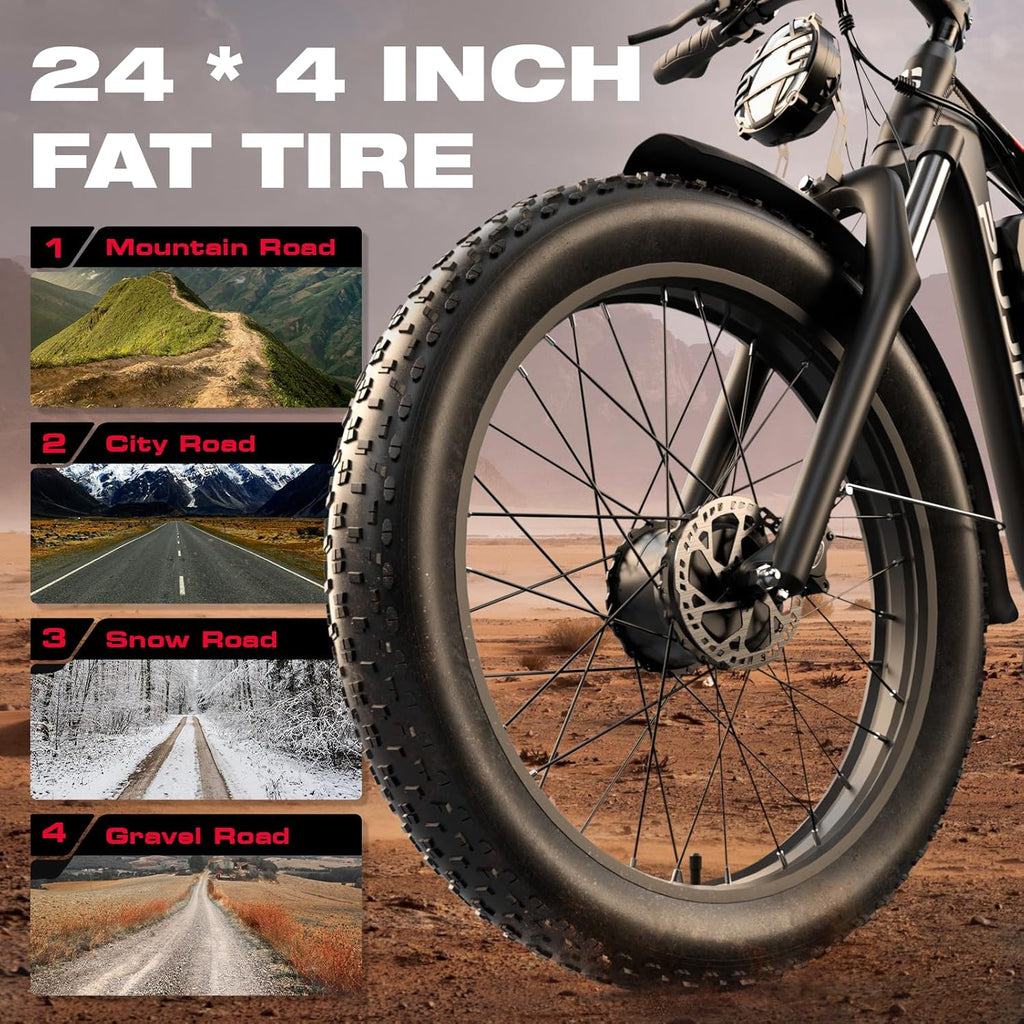4000W Dual Motor Electric Bike for Adults, 24" Fat Tire E-Bike with Up to 110 Miles Range, Full Suspension, Hydraulic Disc Brakes & All-Terrain Off-Road Performance