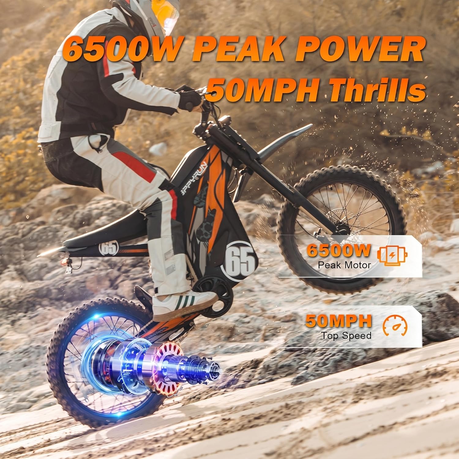 High-Performance Adult Electric Dirt Bike – 6500W Motor, 72V 30Ah Battery, 50 MPH Off-Road E-Motorcycle