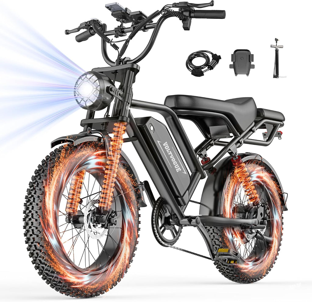 1500W Peak Electric Bike for Adults, Full Suspension Fat Tire E-Bike, Up to 31 MPH Speed, 25–70 Miles Range, Removable Power Pack, LED Headlight & All-Terrain Tires