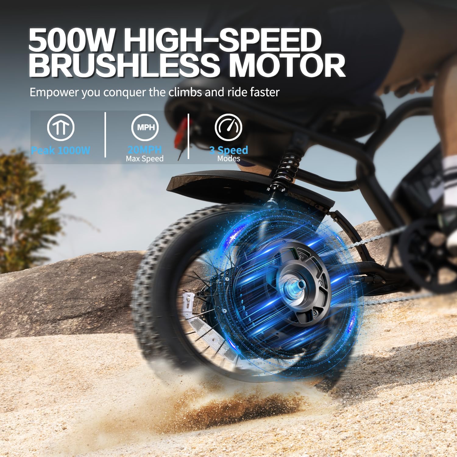 16" Fat Tire Electric Bike for Teens & Adults, 500W Motor, Up to 22 MPH, Up to 45 Mile Range, All-Terrain Electric Mountain Bike