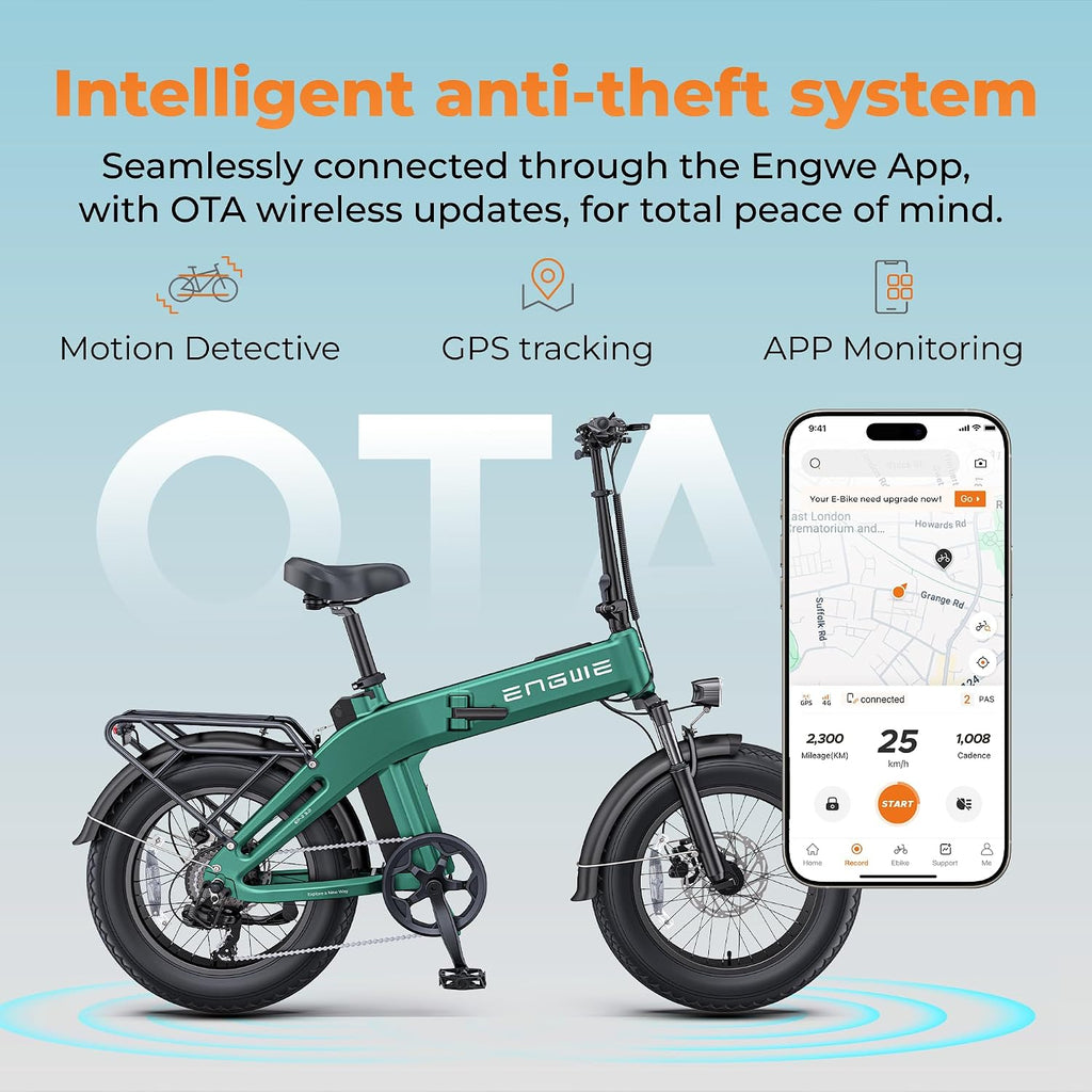 Folding Electric Bike for Adults with 1500W Peak Motor, App Connectivity, 20" Fat Tires, Hydraulic Brakes, Up to 28 MPH & 65 Miles Range