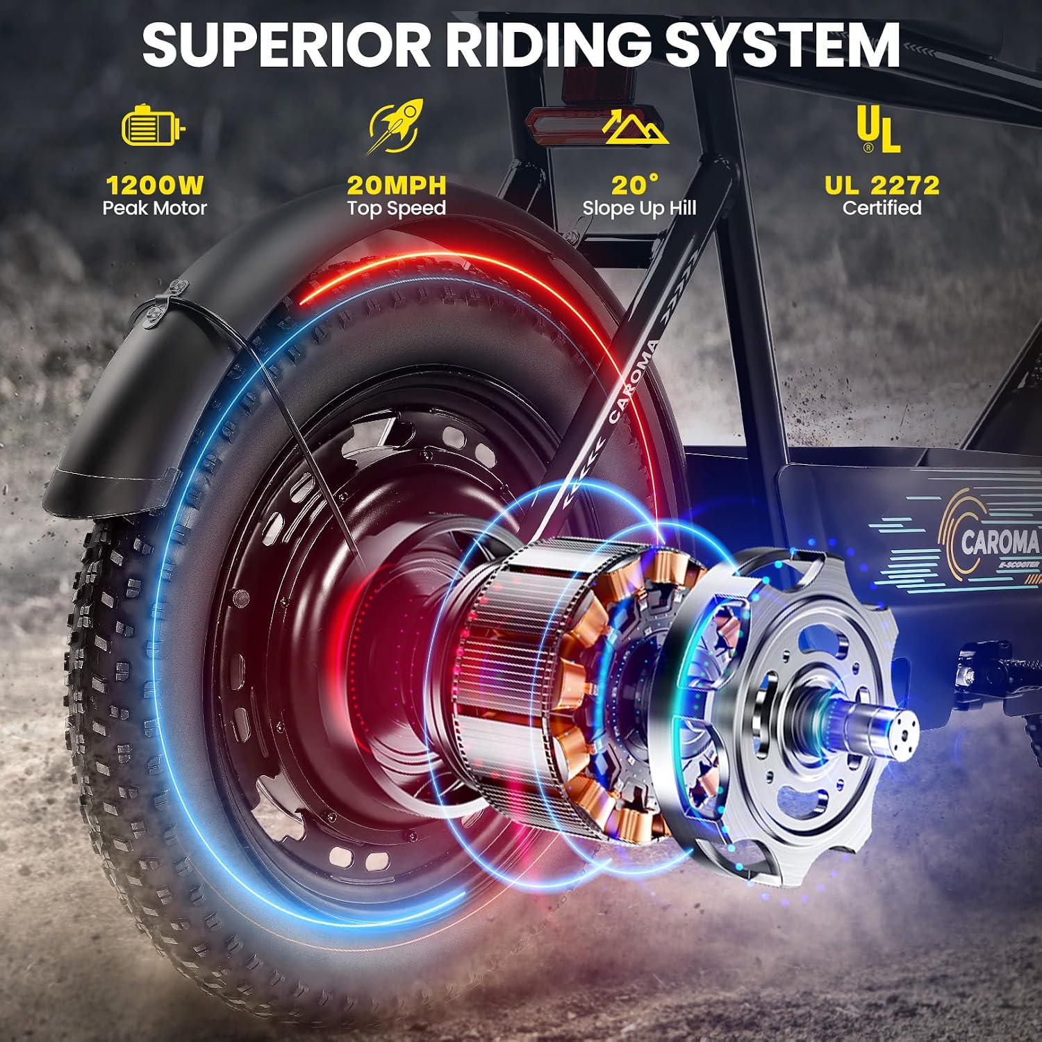 Electric Scooter with Seat for Adults, Peak 1200W Motor, Up to 20 MPH, 16" Fat Tire All-Terrain Scooter with Storage Basket & 30 Miles Range