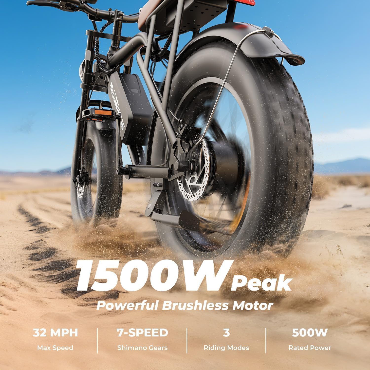 20" Fat Tire Electric Bike for Adults, 1500W Peak Motor, Up to 33 MPH, Up to 40–75 Mile Range, 7-Speed Full Suspension All-Terrain E-Bike