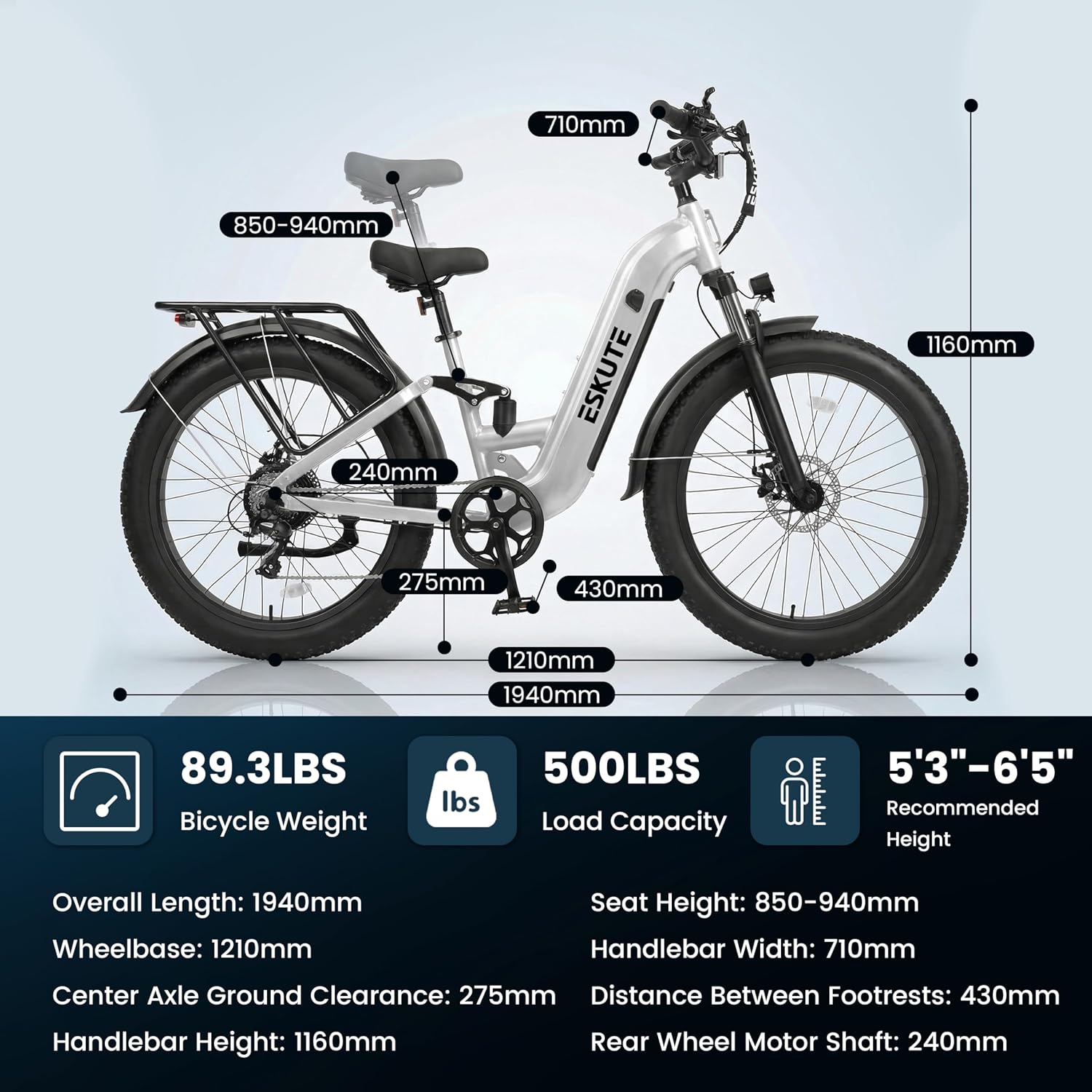 26" × 4.0" Fat Tire Step-Through Electric Bike for Adults, 1500W Peak Motor, Up to 32+ MPH, Up to 80 Mile Range, 8-Speed Full Suspension Commuter E-Bike