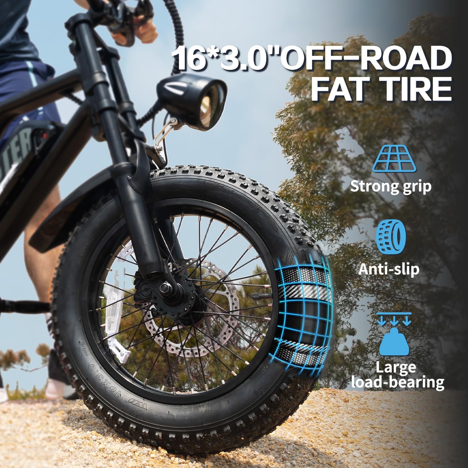 16" Fat Tire Electric Bike for Teens & Adults, 500W Motor, Up to 22 MPH, Up to 45 Mile Range, All-Terrain Electric Mountain Bike