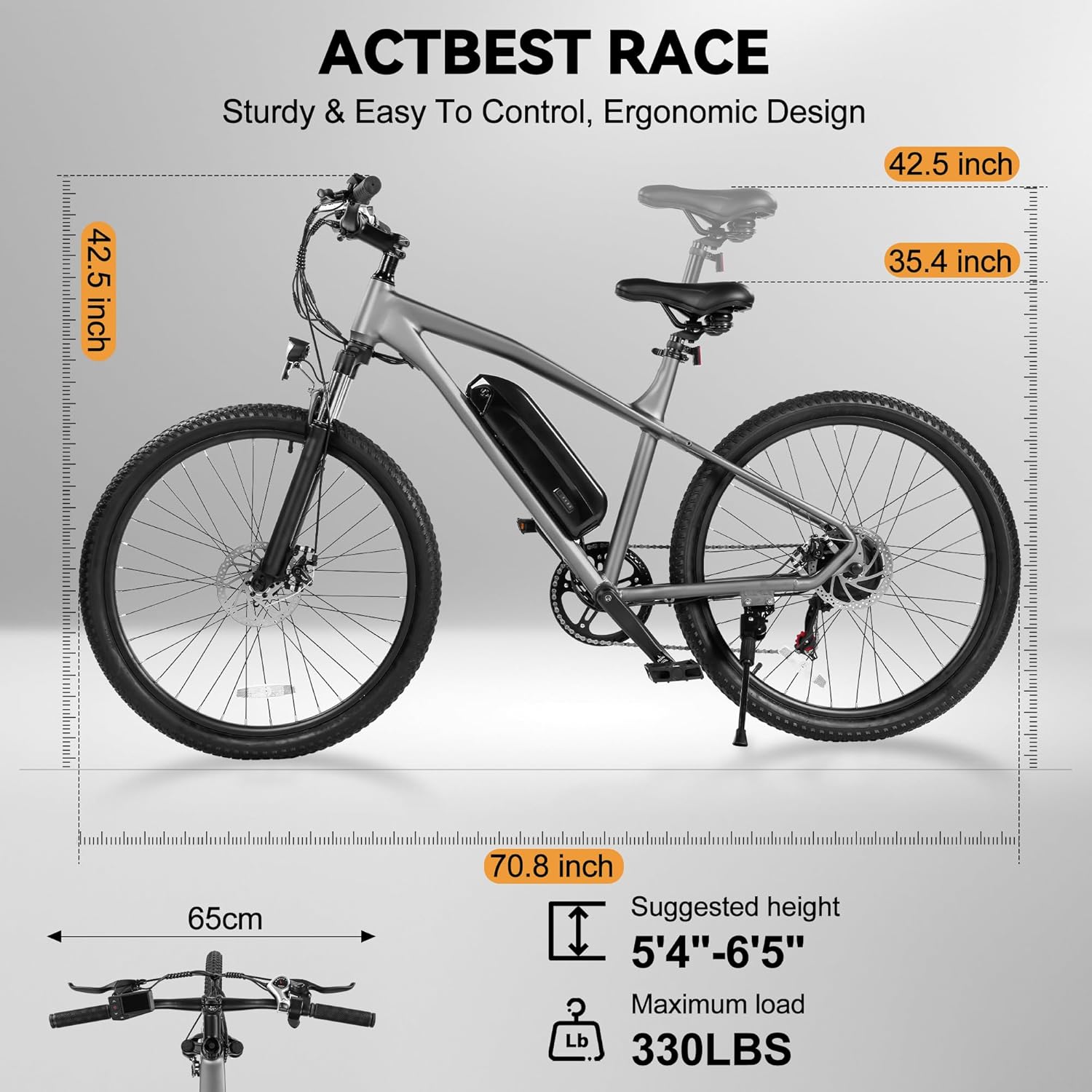 27.5" Electric Mountain Bike for Adults with 1200W Peak Motor, 21-Speed Gear System, Front Suspension, Up to 20+ MPH & 55 Miles Range
