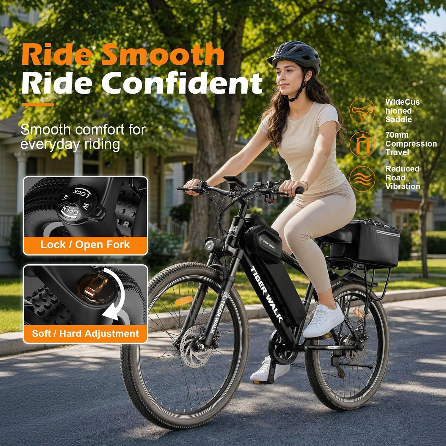 26" Electric Mountain Bike for Adults with 1000W Peak Motor, Lockable Suspension Fork, 7-Speed Gear System, Up to 24.7 MPH & 45 Miles Range