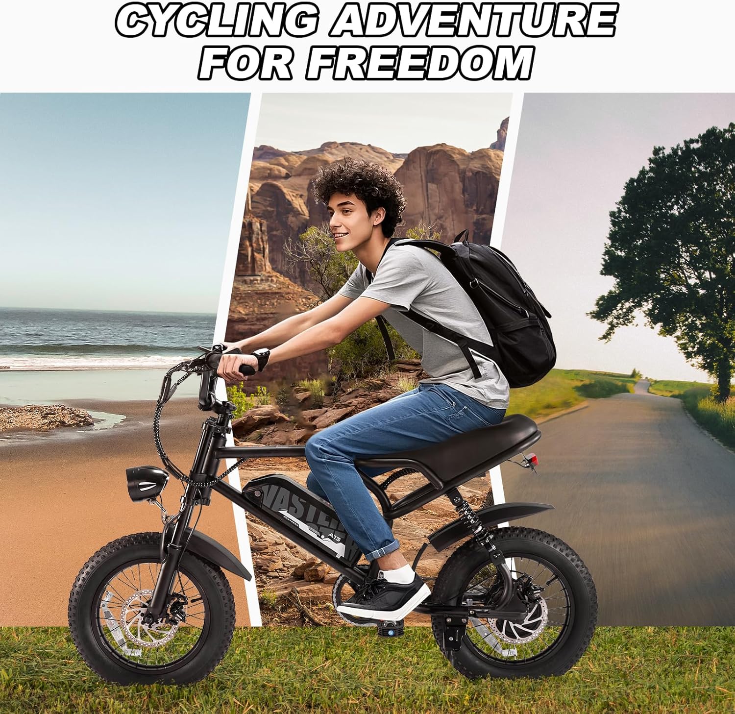 16" Fat Tire Electric Bike for Teens & Adults, 500W E-Bike with Up to 22 MPH Speed, 45 Miles Range, Removable Power Pack, Compact Electric Mountain Bicycle