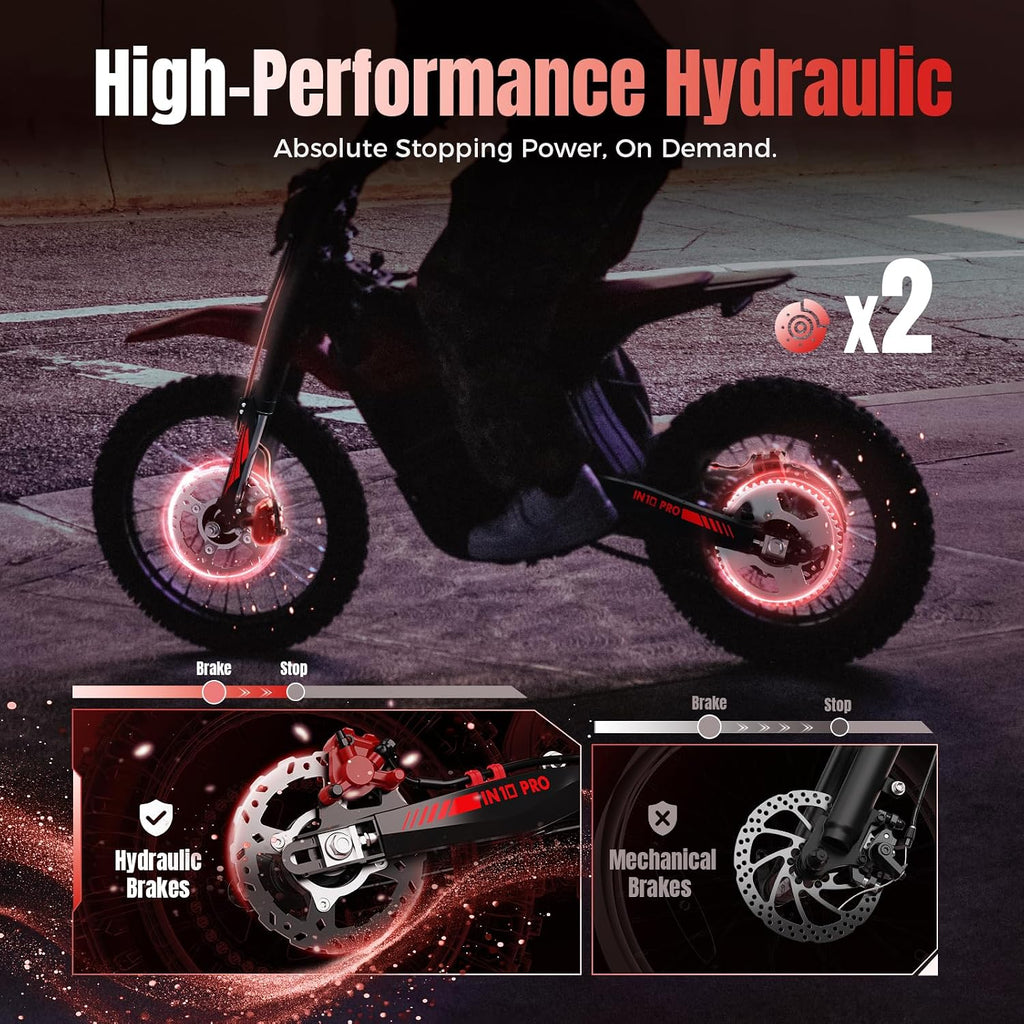 Electric Dirt Bike, 5500W Peak Mid-Drive Motor, Up to 50 MPH, 60 Mile Range, Hydraulic Brakes, Dual Suspension, Off-Road Electric Bike
