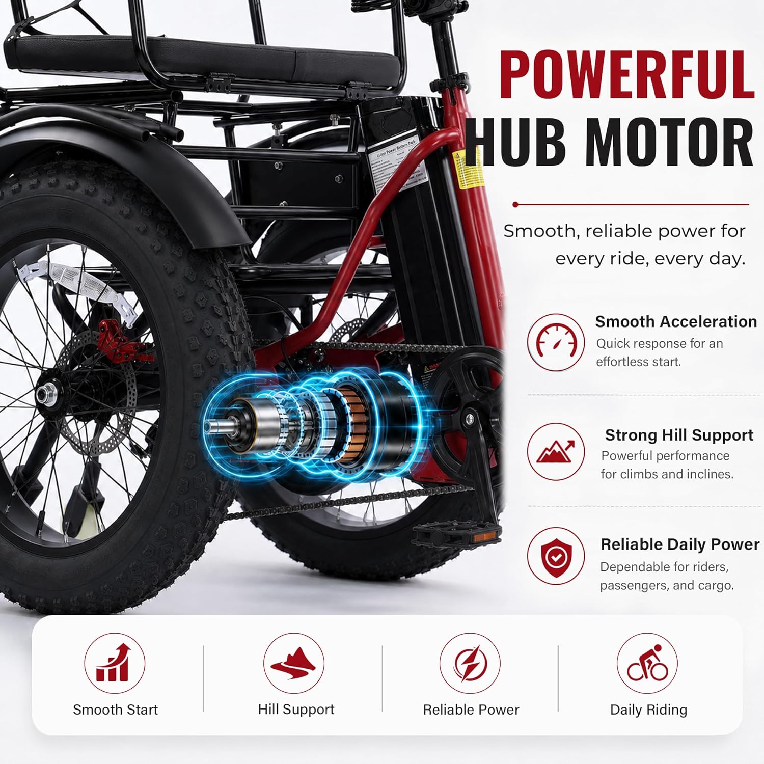 Two-Seater Folding Electric Tricycle for Adults with 1350W Peak Motor, Passenger Seat, 20" x 4.0" Fat Tires & Rear Differential