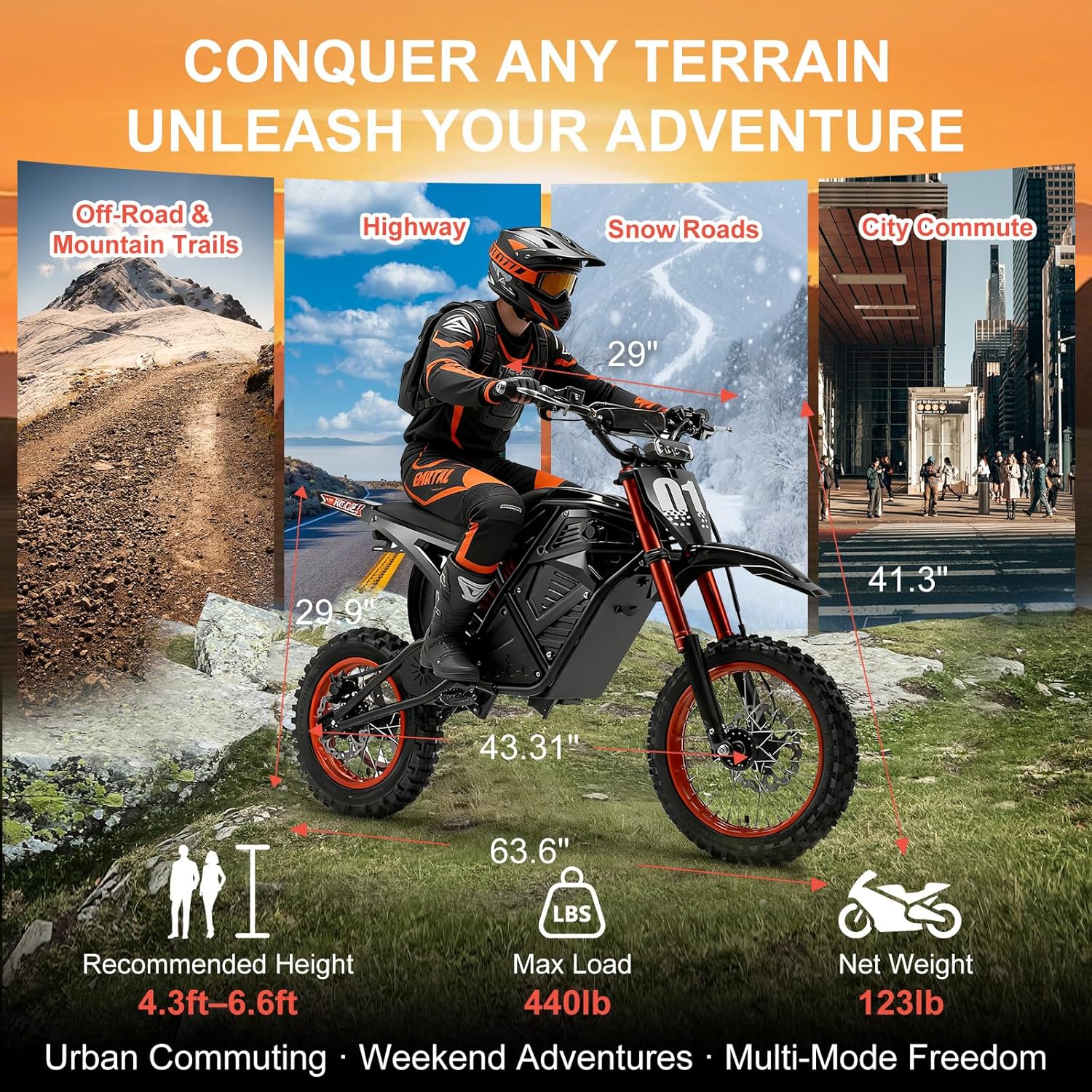 Off-Road Electric Dirt Bike for Teens & Adults – 3600W Mid-Drive Motor, 38 MPH Electric Motorcycle with Nitrogen Shock Absorbers