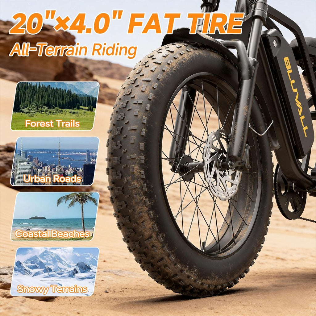 1500W Peak Electric Bike for Adults, 20" Fat Tire E-Bike with Up to 60 Miles Range, Hydraulic Disc Brakes, Full Suspension, 7-Speed Gear System, All-Terrain Off-Road Bicycle