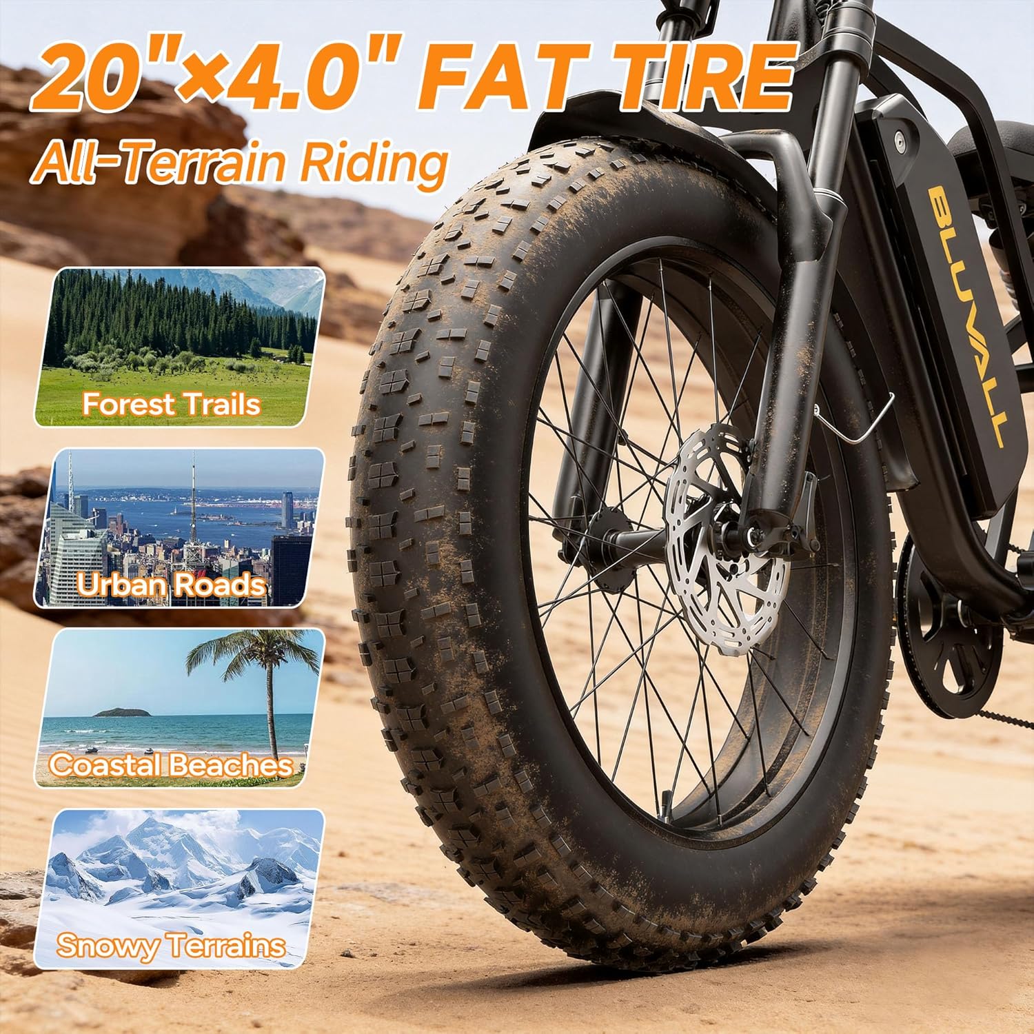 1500W Peak Electric Bike for Adults, 20" Fat Tire E-Bike with Up to 60 Miles Range, Hydraulic Disc Brakes, Full Suspension, 7-Speed Gear System, All-Terrain Off-Road Bicycle