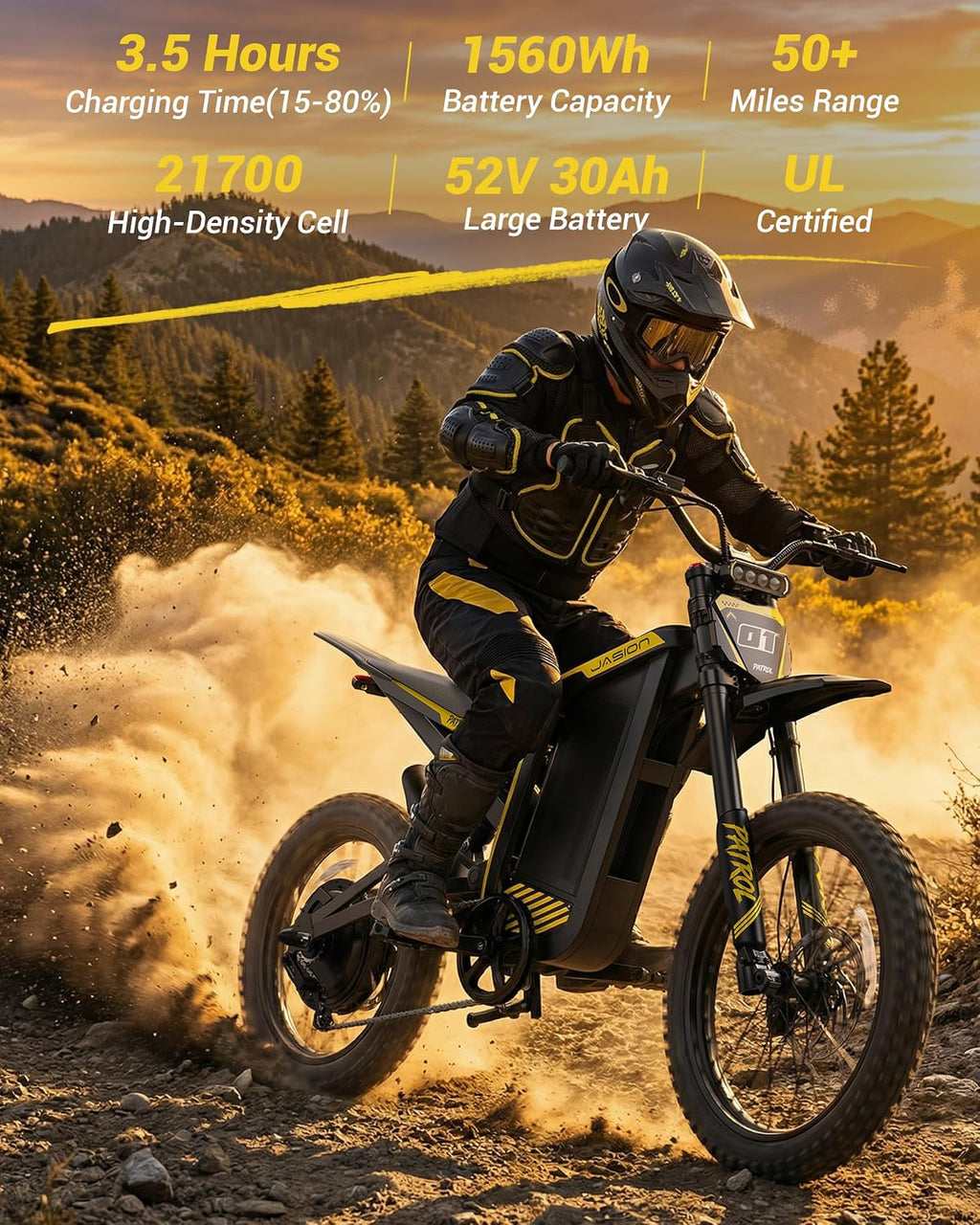 Electric Dirt Bike for Adults & Teens, 4000W Peak Motor, Up to 40 MPH, 50 Mile Range, Dual Suspension, Hydraulic Brakes, Off-Road Electric Bike
