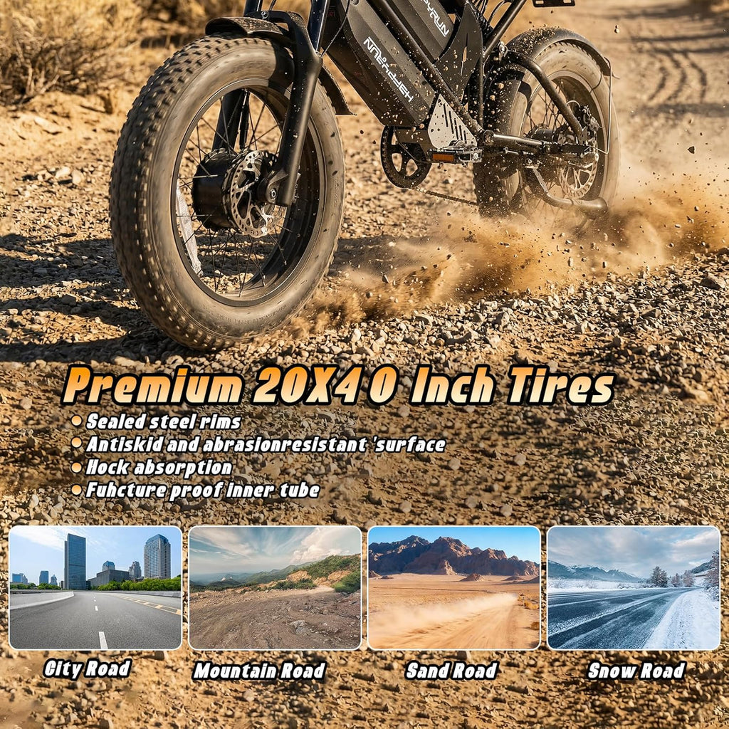 20" Fat Tire Electric Bike for Adults with 5000W Peak Dual Motor, Dual Power System, Hydraulic Disc Brakes, Up to 36 MPH & 85+ Miles Range