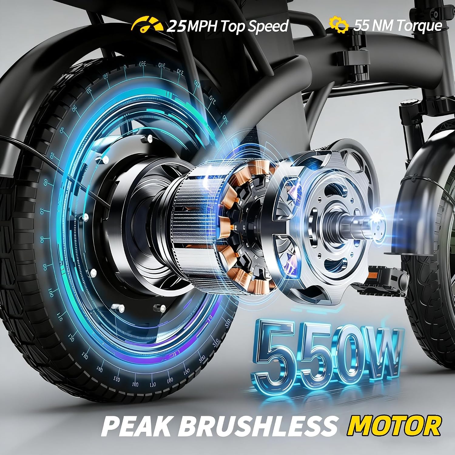 Folding Electric Bike for Adults & Teens with 550W Motor, Up to 25 MPH, 35 Miles Range, Front Suspension & Tool-Free Fold Design